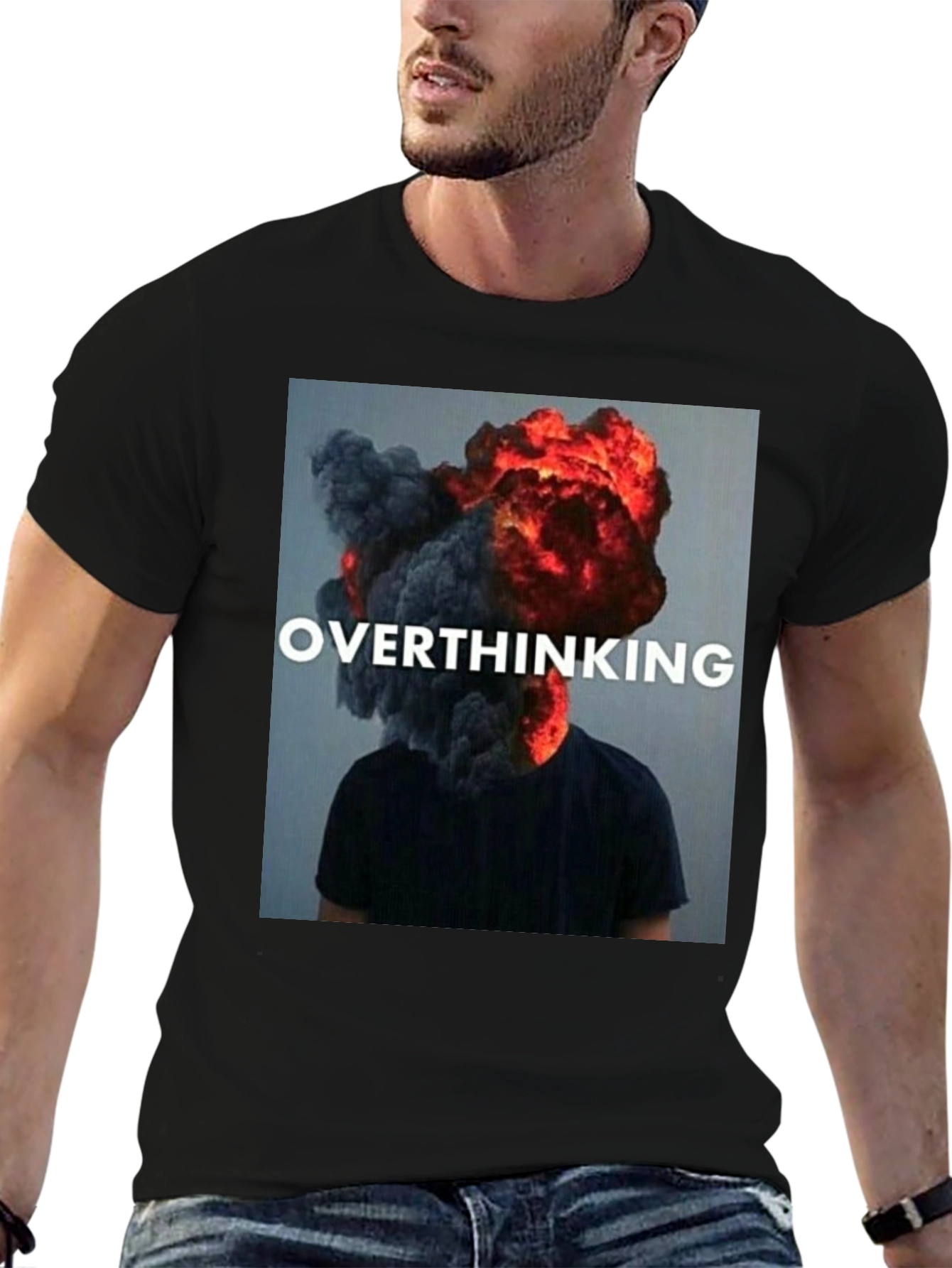 Overthinking Graphic Tee - Trendy Unisex Black T-Shirt