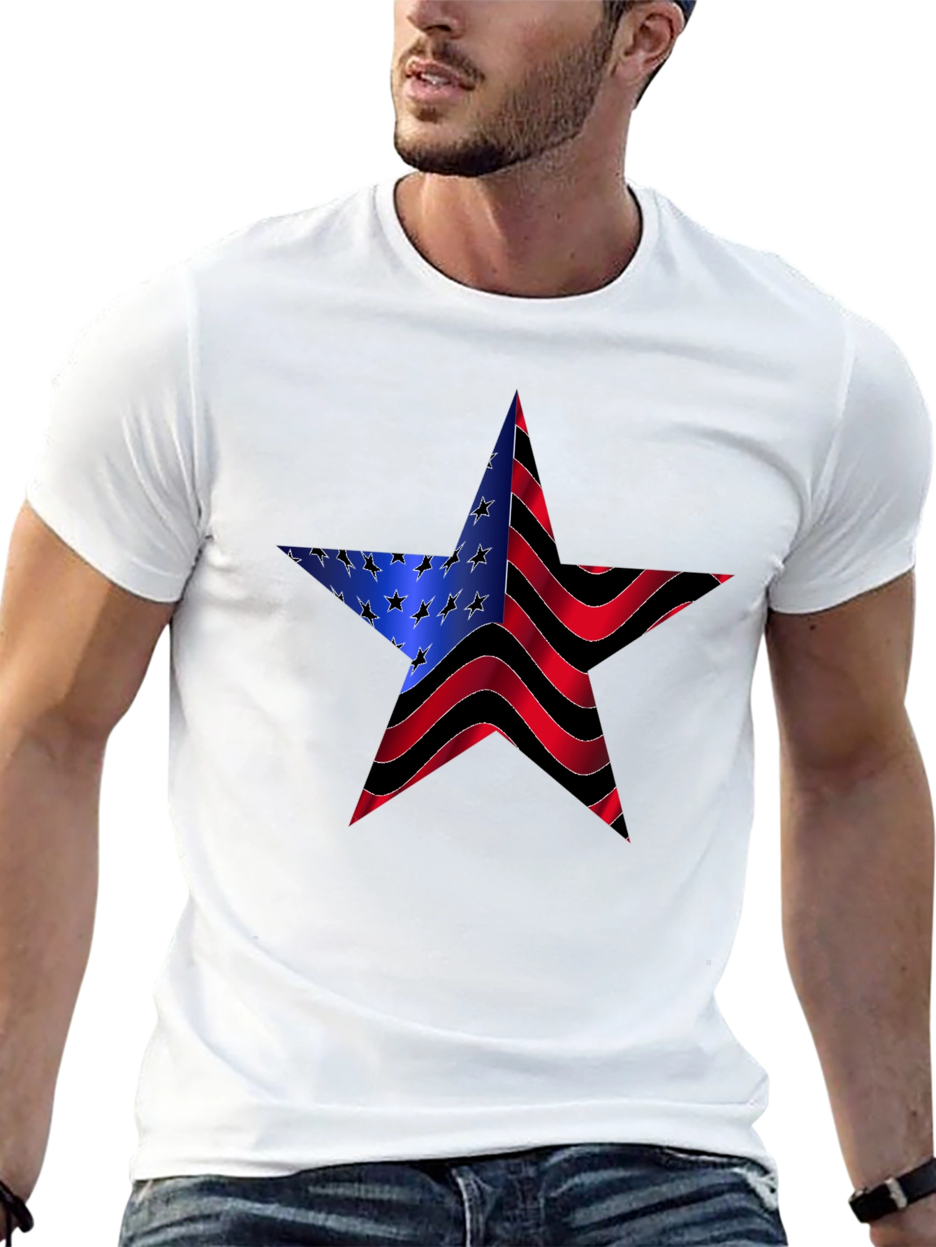 American Flag Star Graphic Black Tee