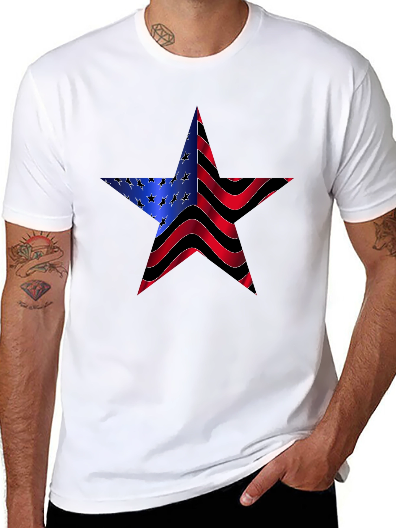 American Flag Star Graphic Black Tee
