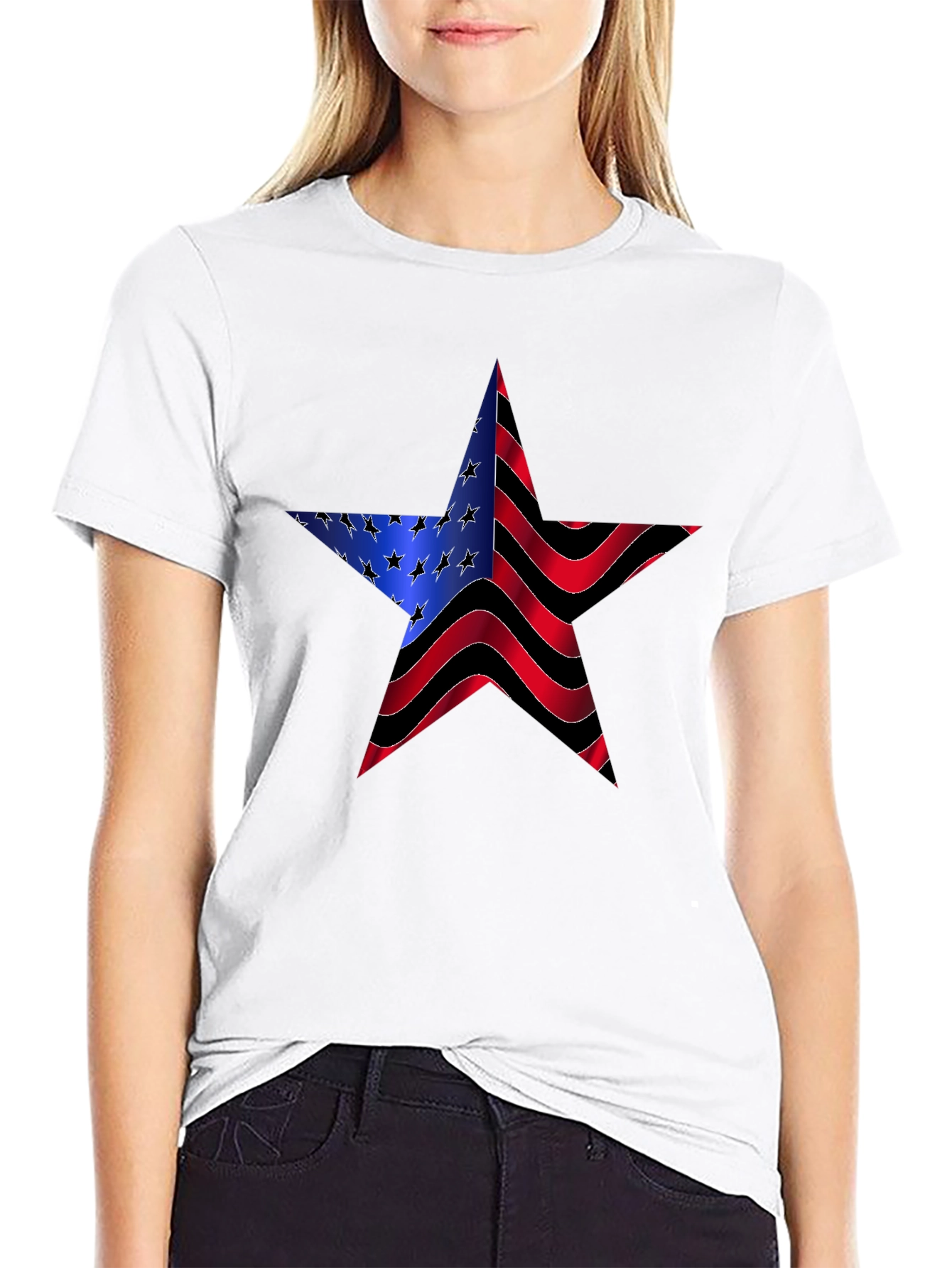American Flag Star Graphic Black Tee