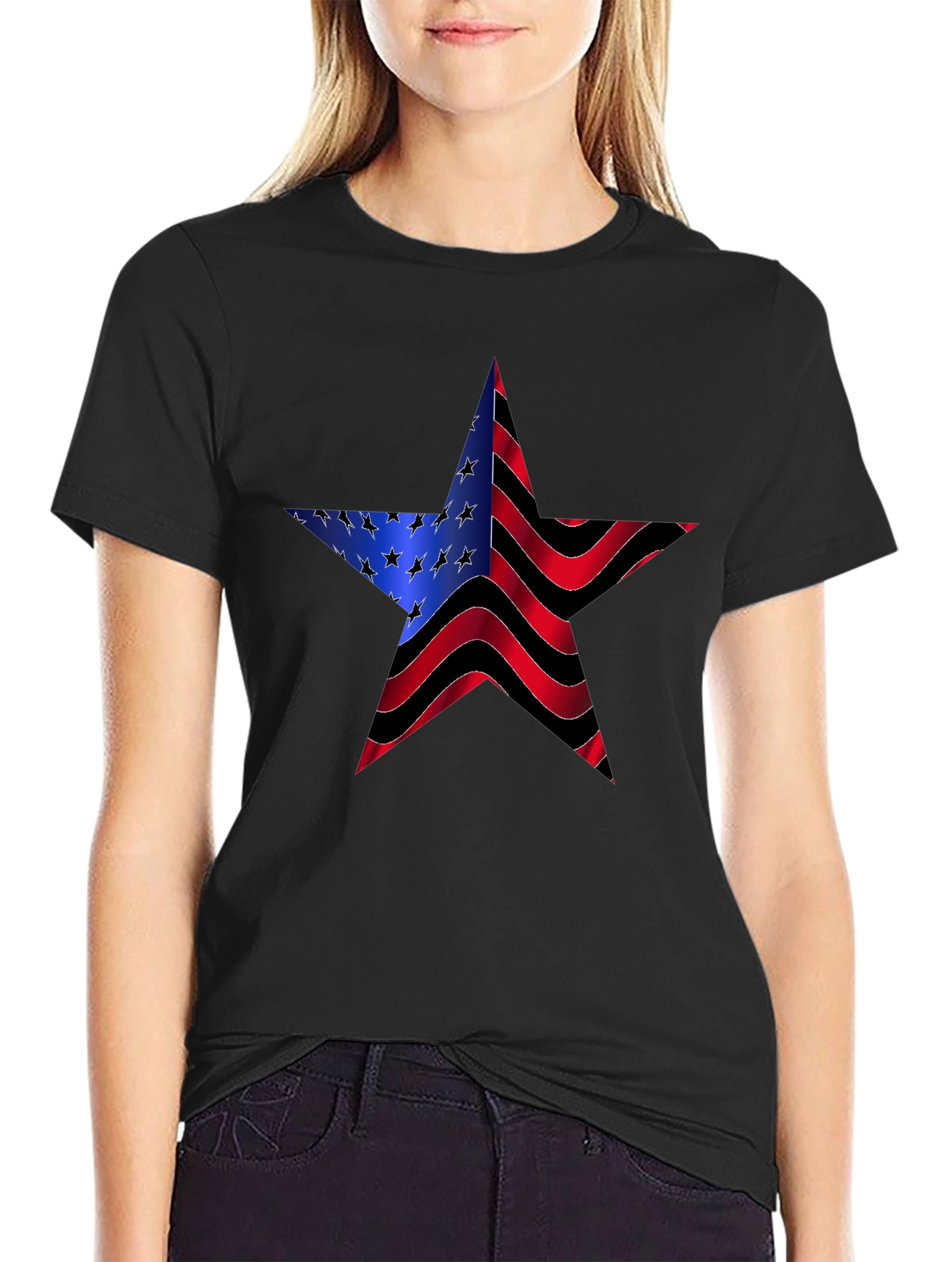 American Flag Star Graphic Black Tee