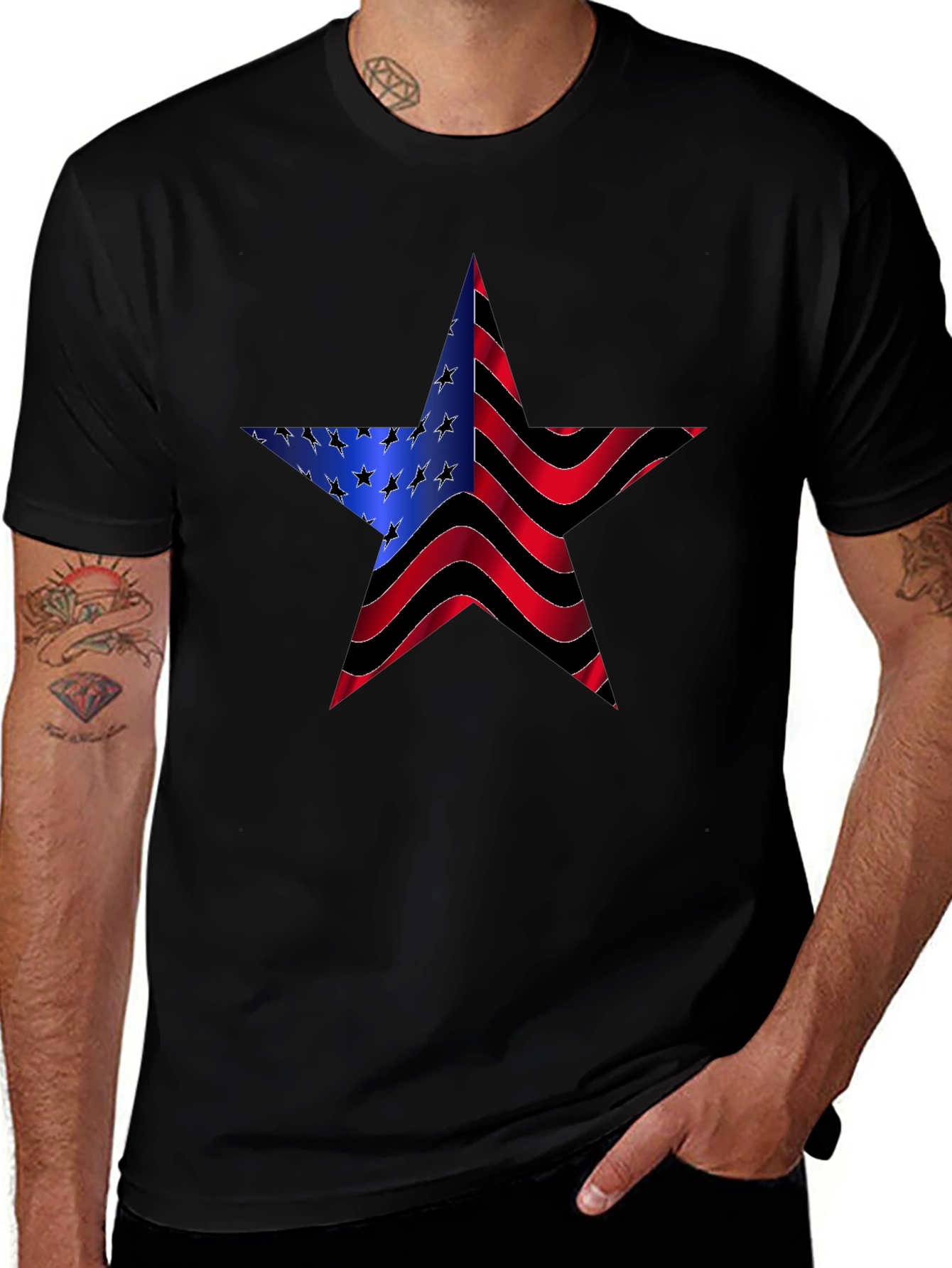 American Flag Star Graphic Black Tee