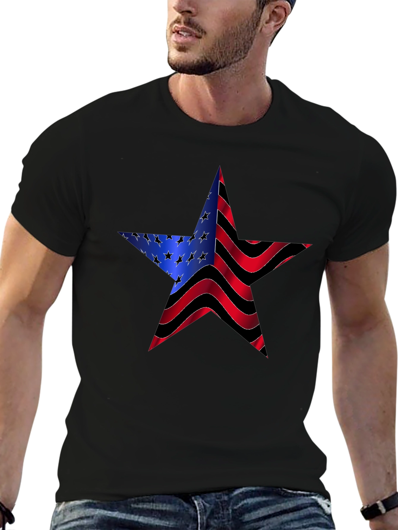 American Flag Star Graphic Black Tee