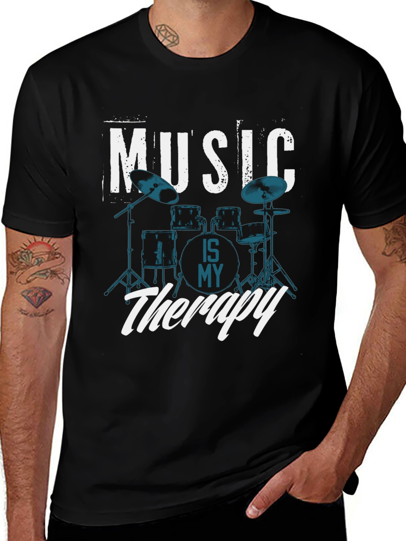 Music Is My Therapy Drum Set T-Shirt