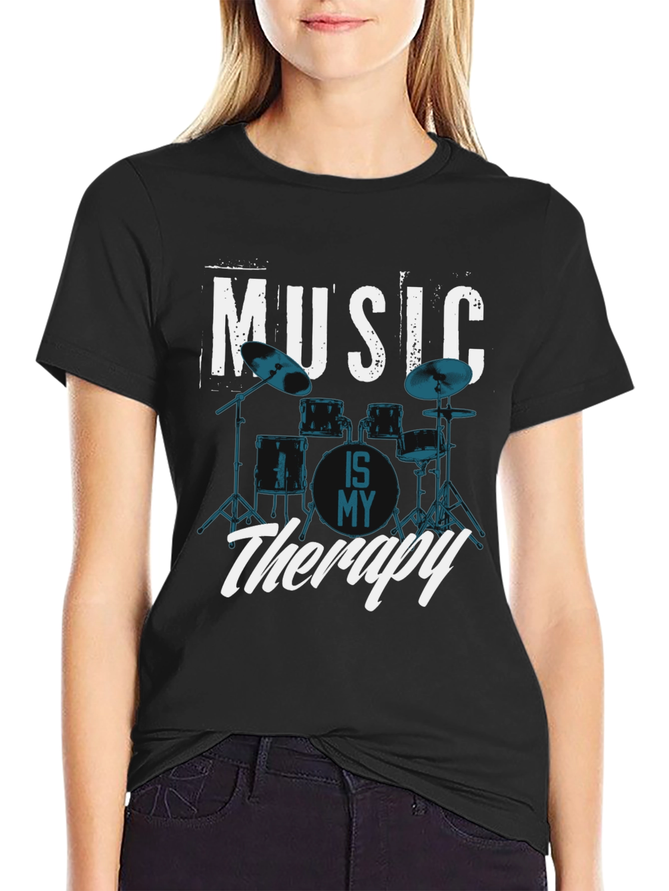 Music Is My Therapy Drum Set T-Shirt