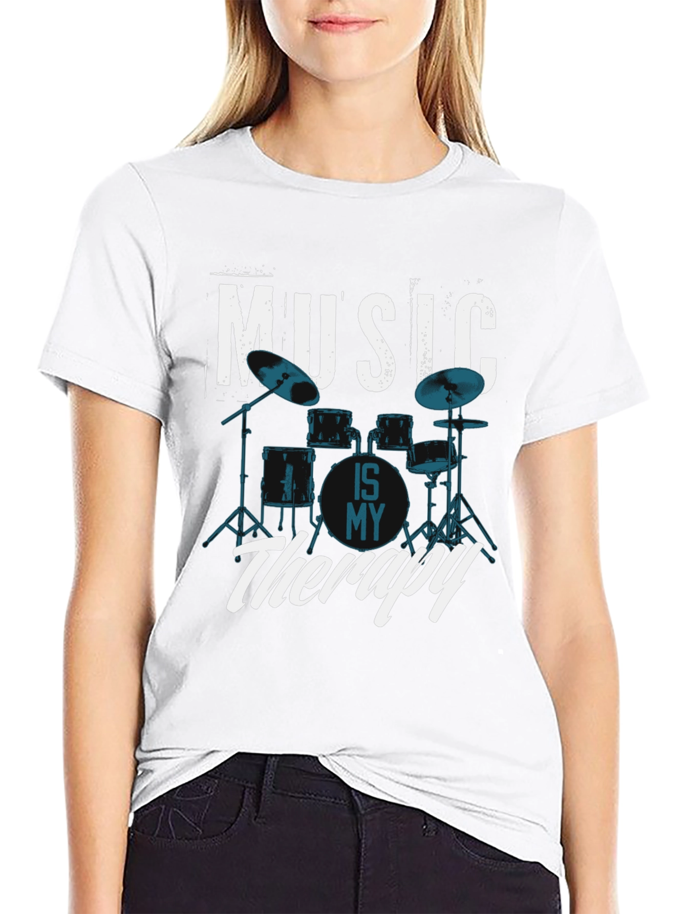 Music Is My Therapy Drum Set T-Shirt