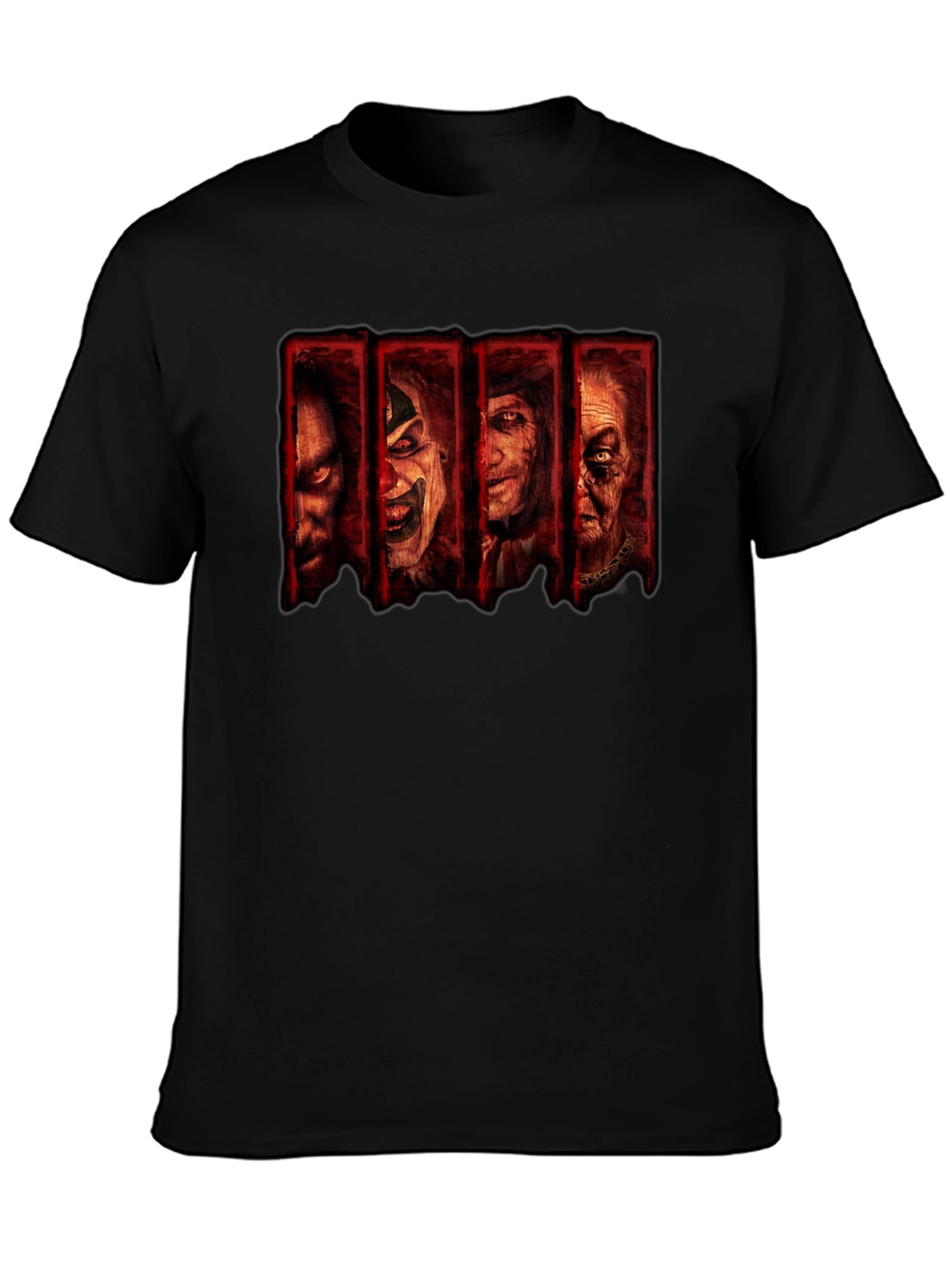 Horror Movie Villain Collage Black T-Shirt
