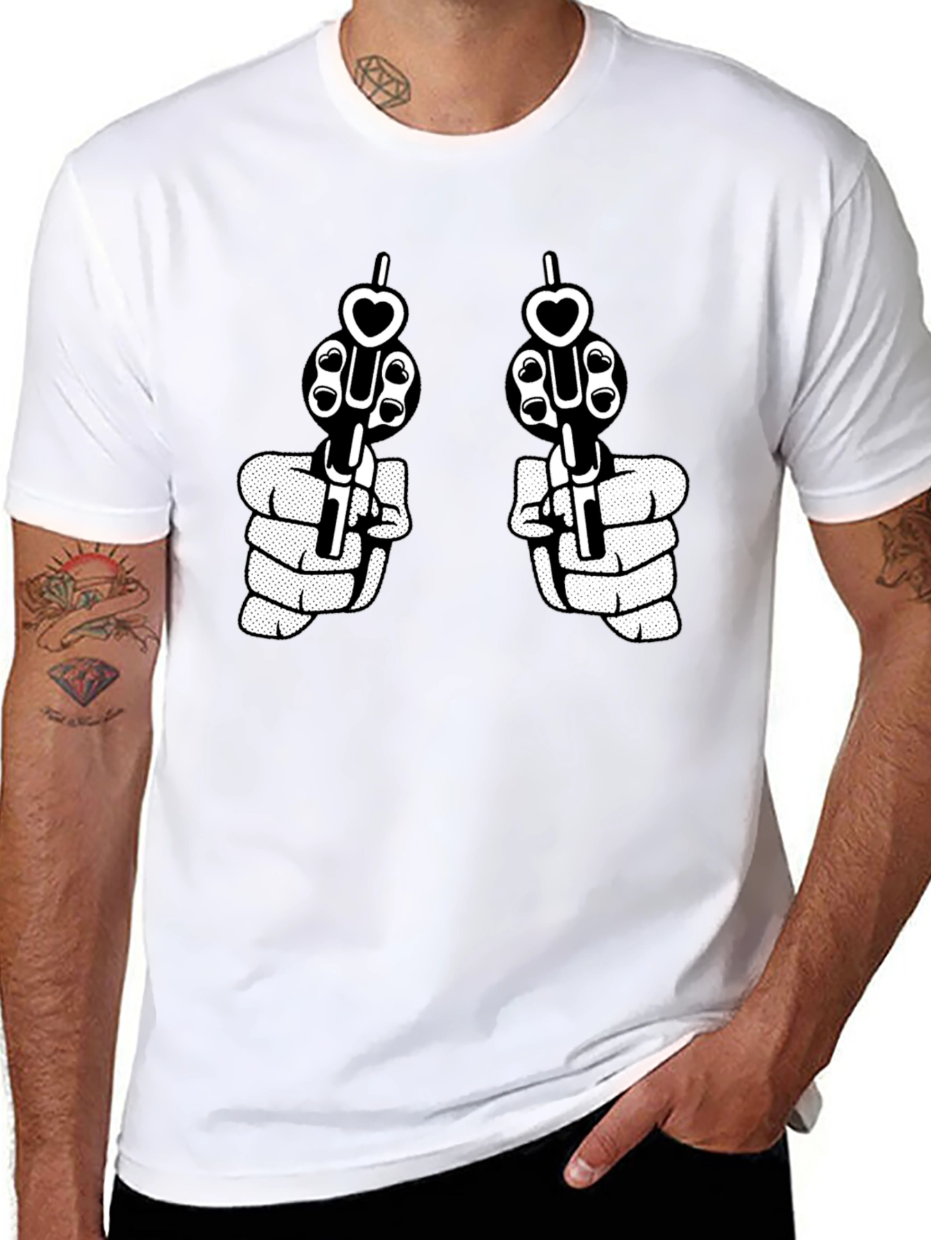 Guns and Hearts Graphic Tee - Black