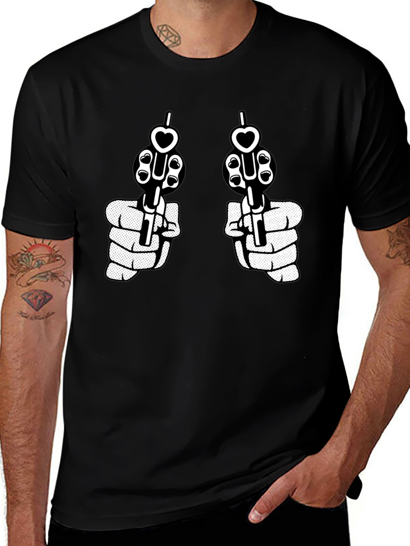 Guns and Hearts Graphic Tee - Black