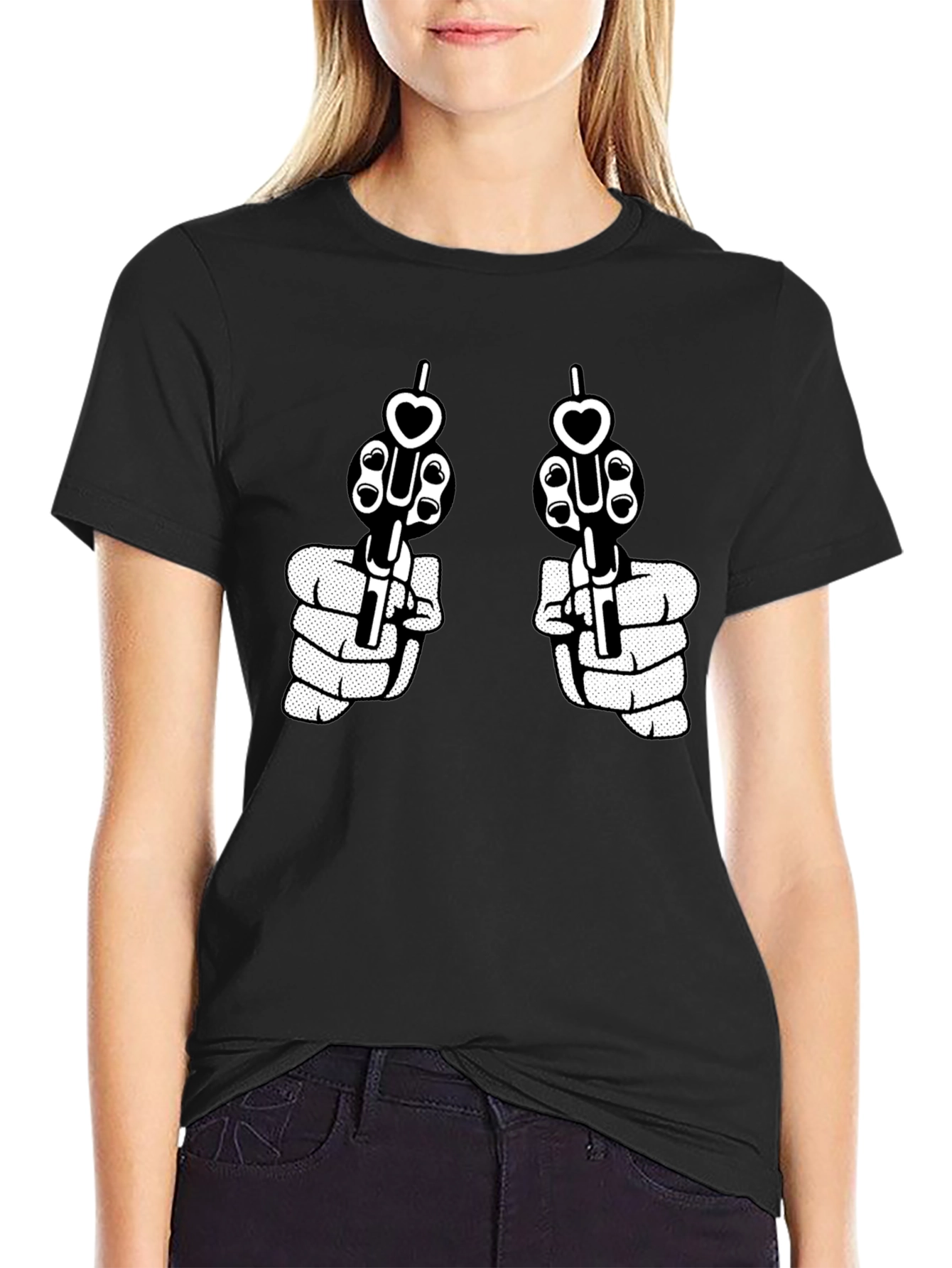 Guns and Hearts Graphic Tee - Black