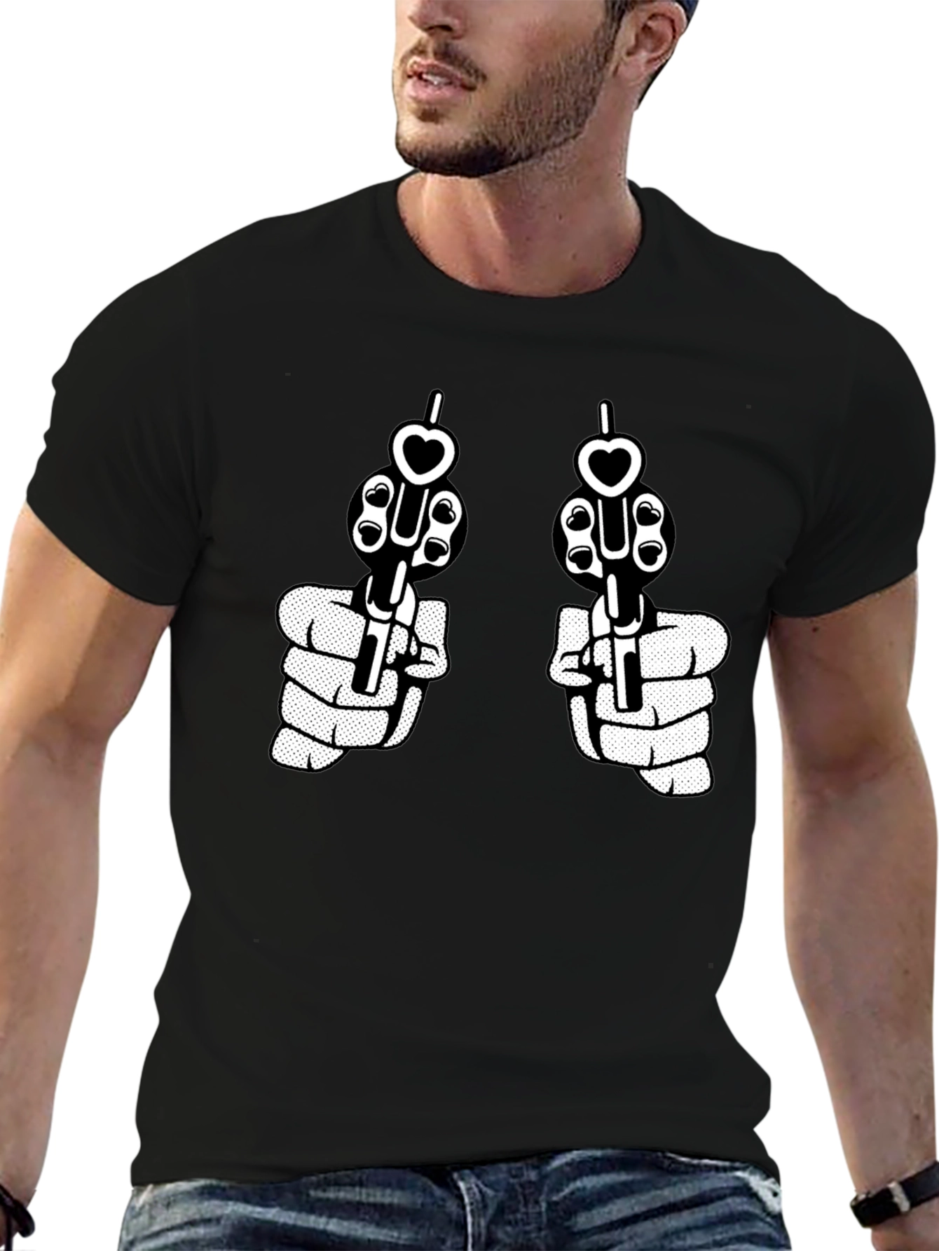 Guns and Hearts Graphic Tee - Black