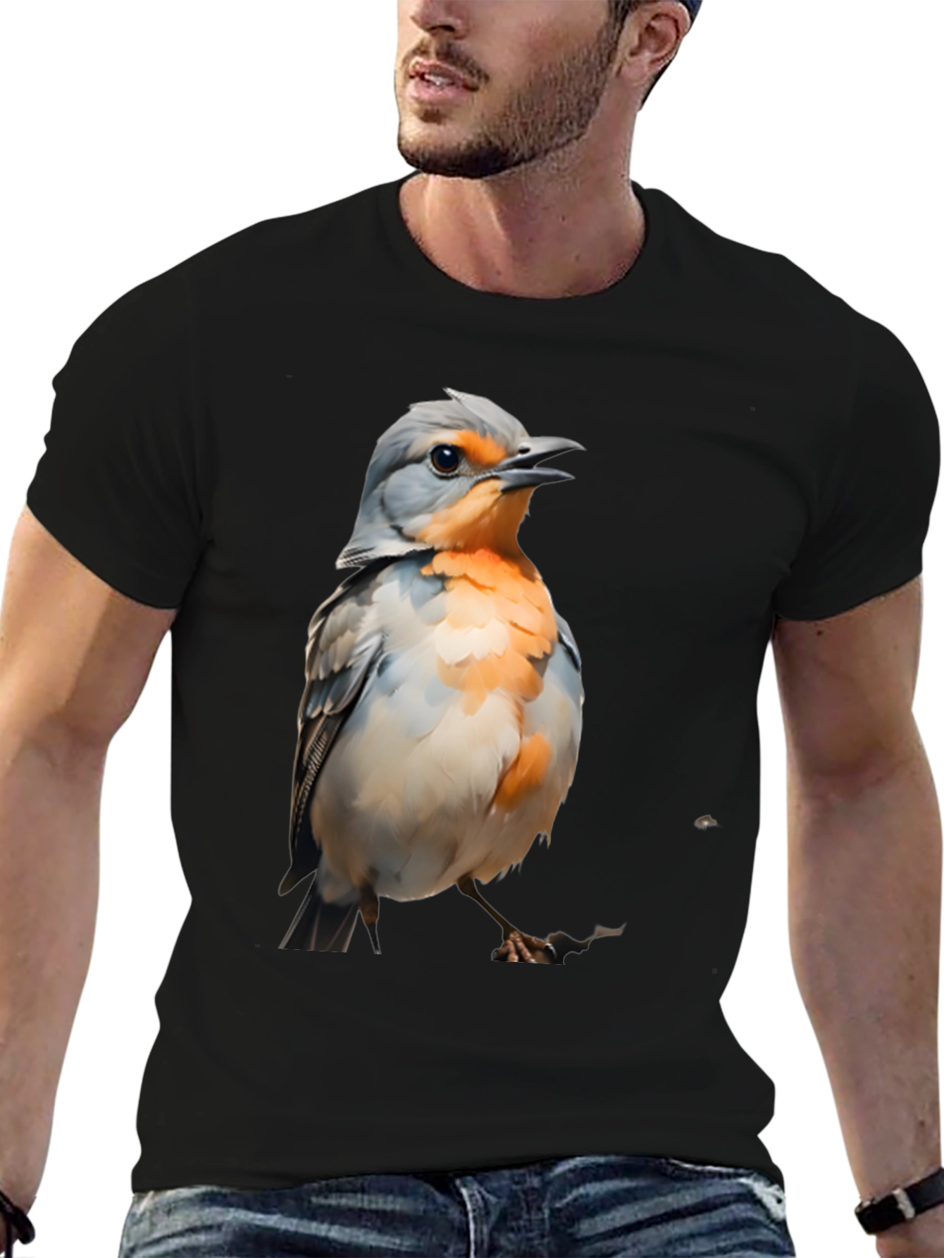 Bird Graphic T-Shirt - Black Cotton Tee