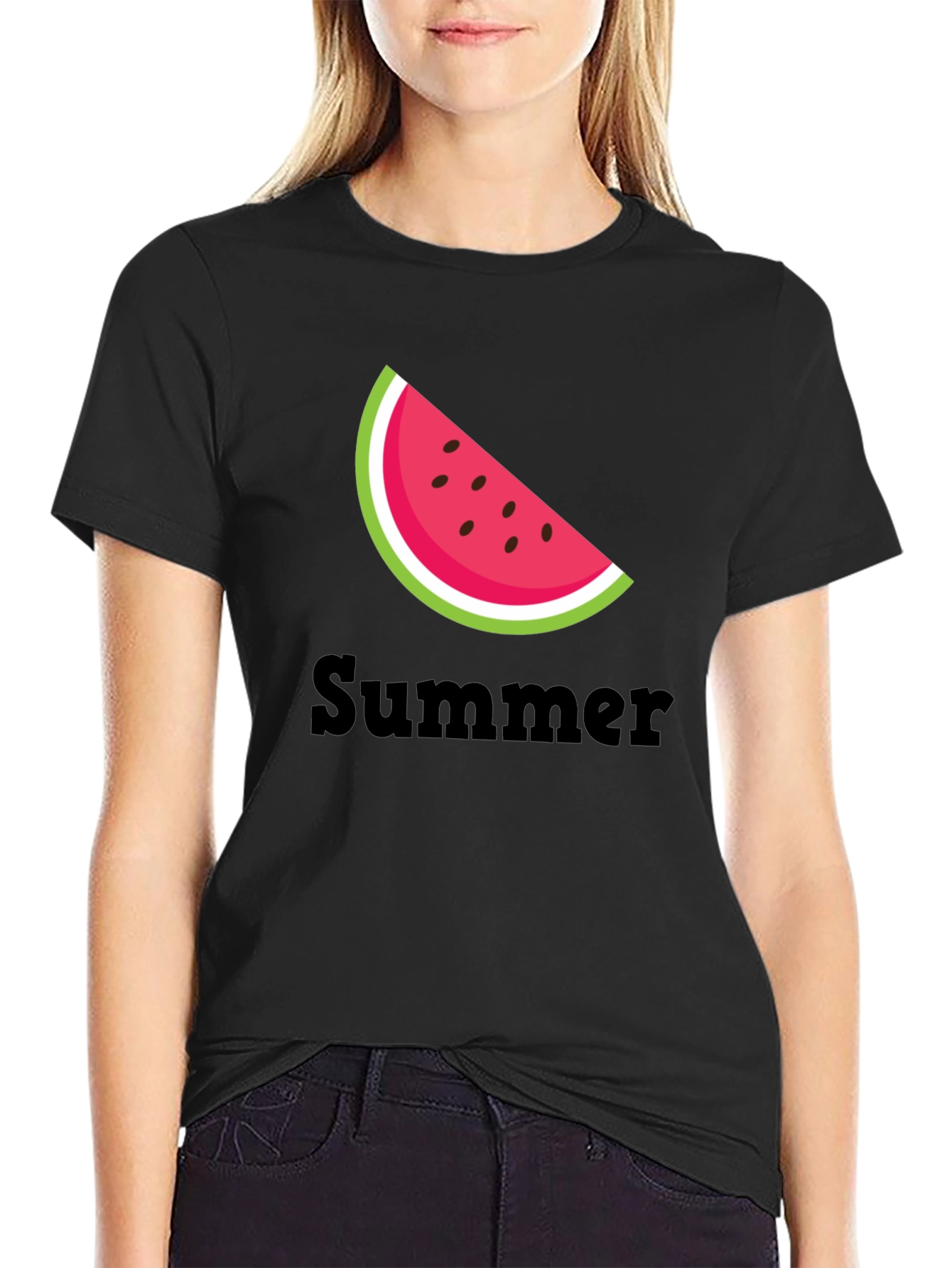 Summer Watermelon Slice Black T-Shirt
