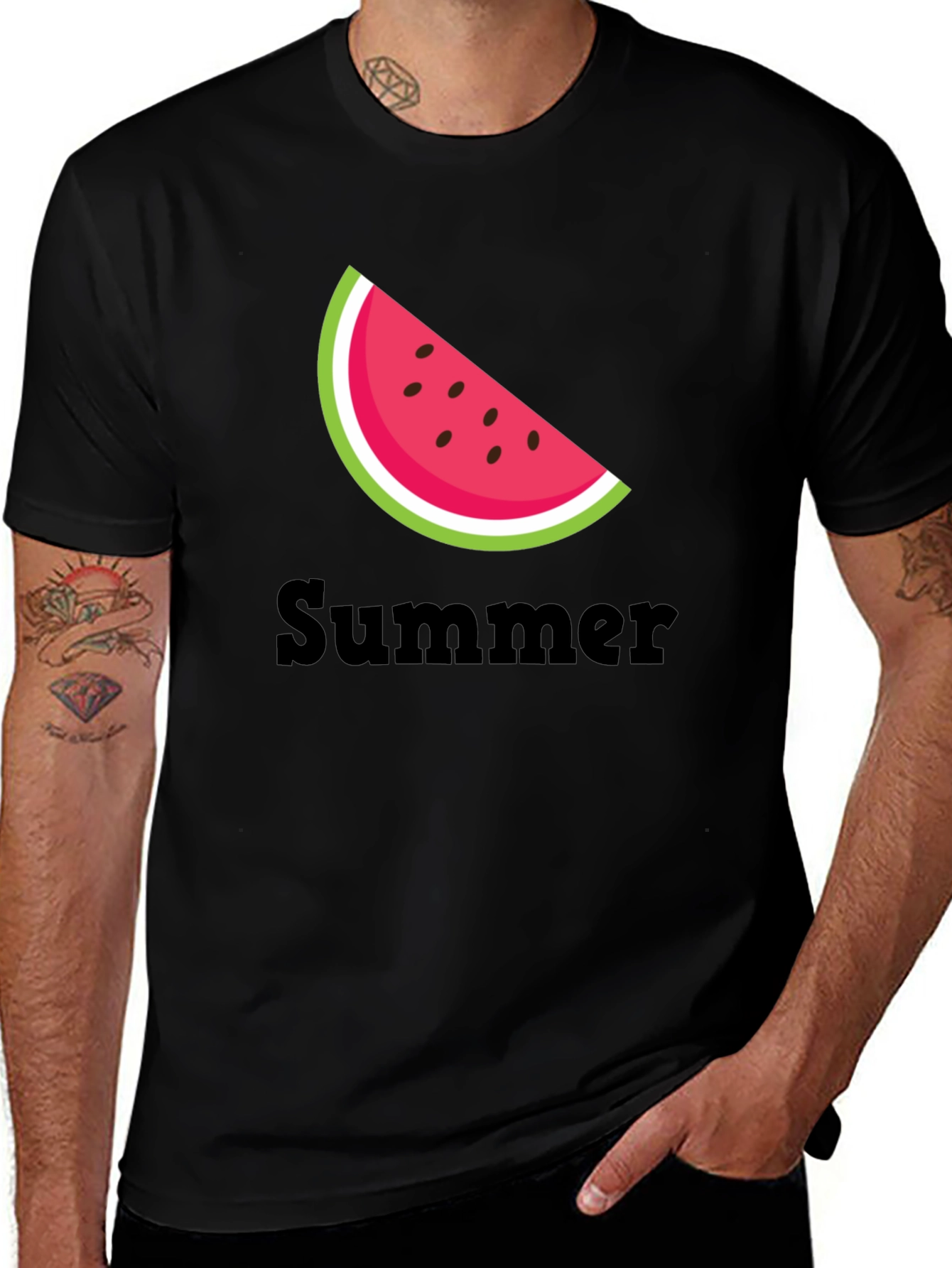 Summer Watermelon Slice Black T-Shirt