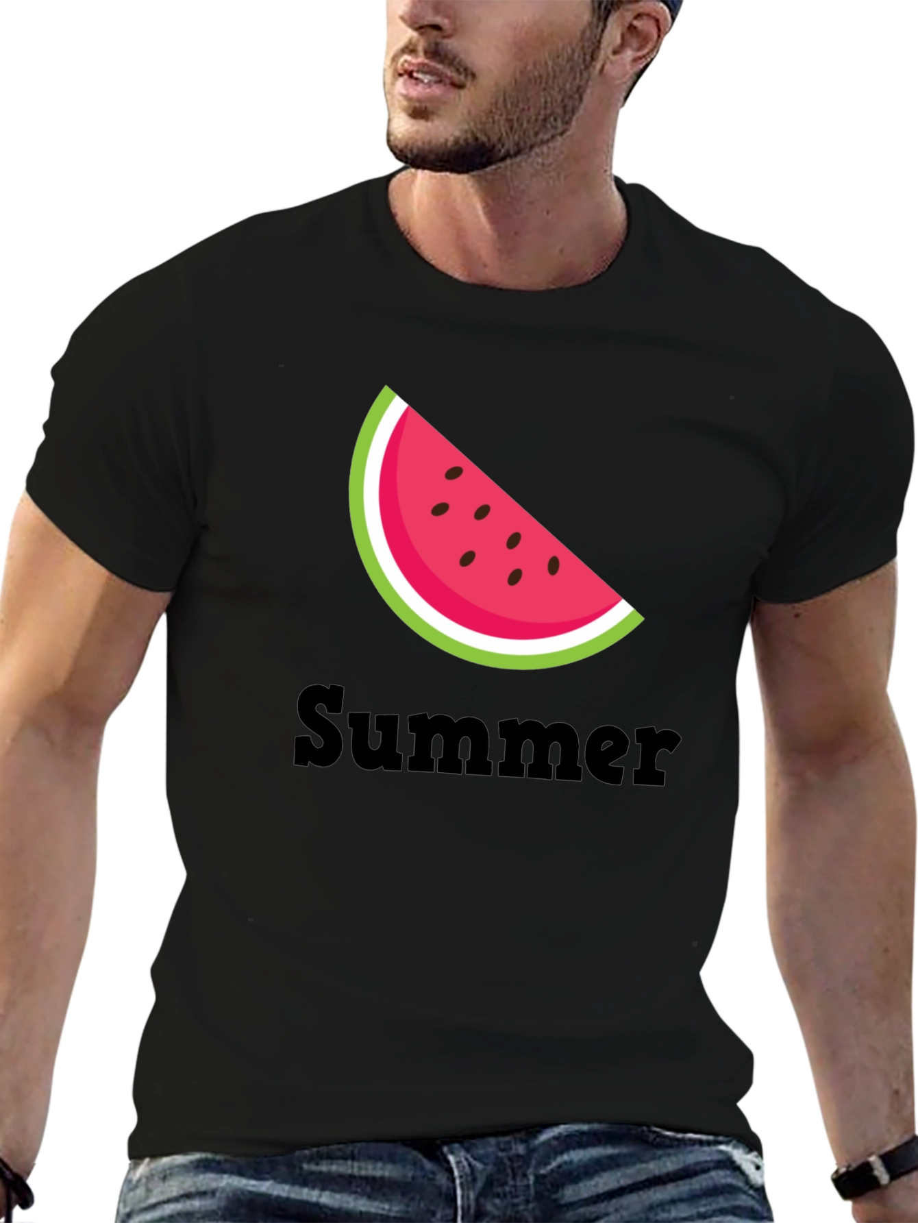 Summer Watermelon Slice Black T-Shirt