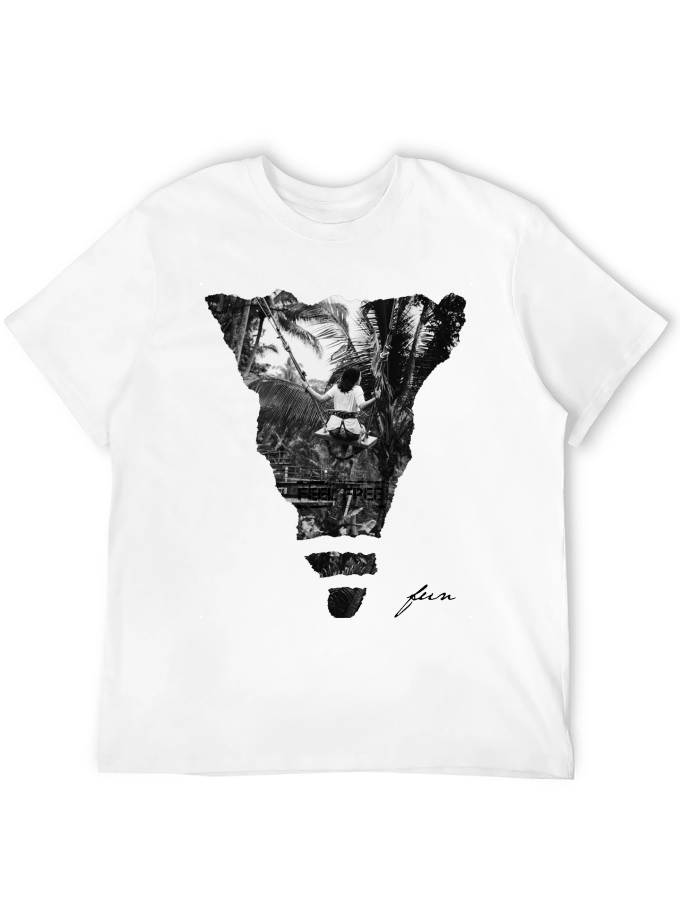 Stylish Black Graphic Tee: Tropical Swing Design