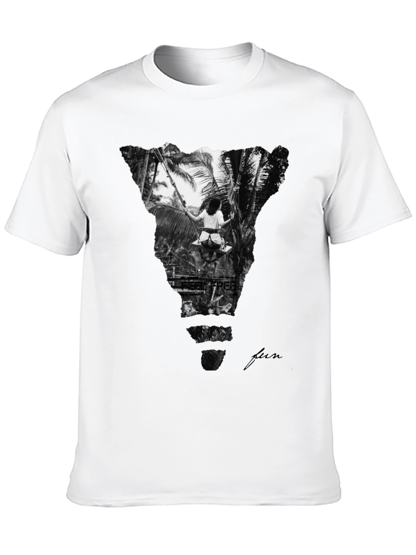 Stylish Black Graphic Tee: Tropical Swing Design