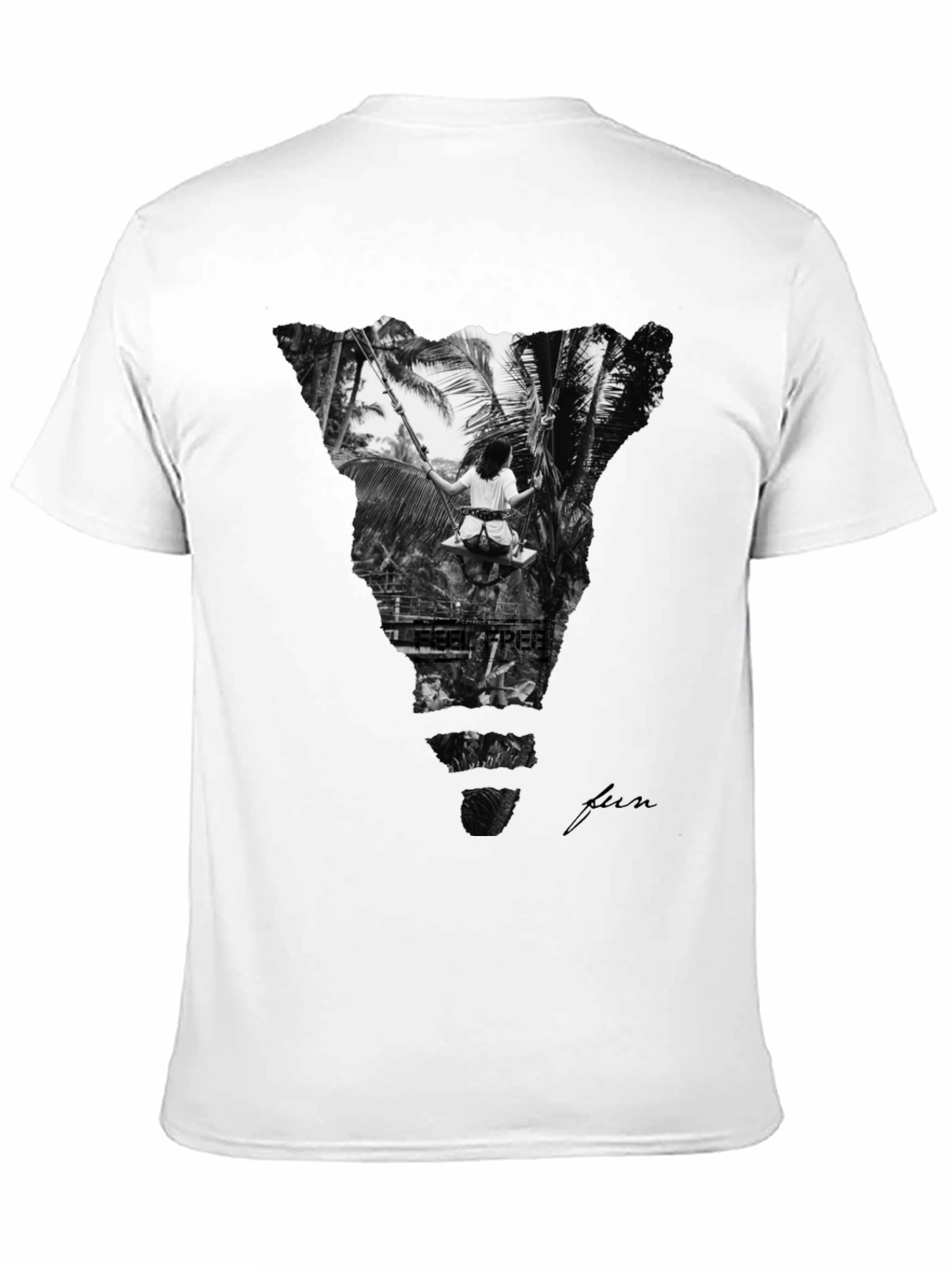 Stylish Black Graphic Tee: Tropical Swing Design