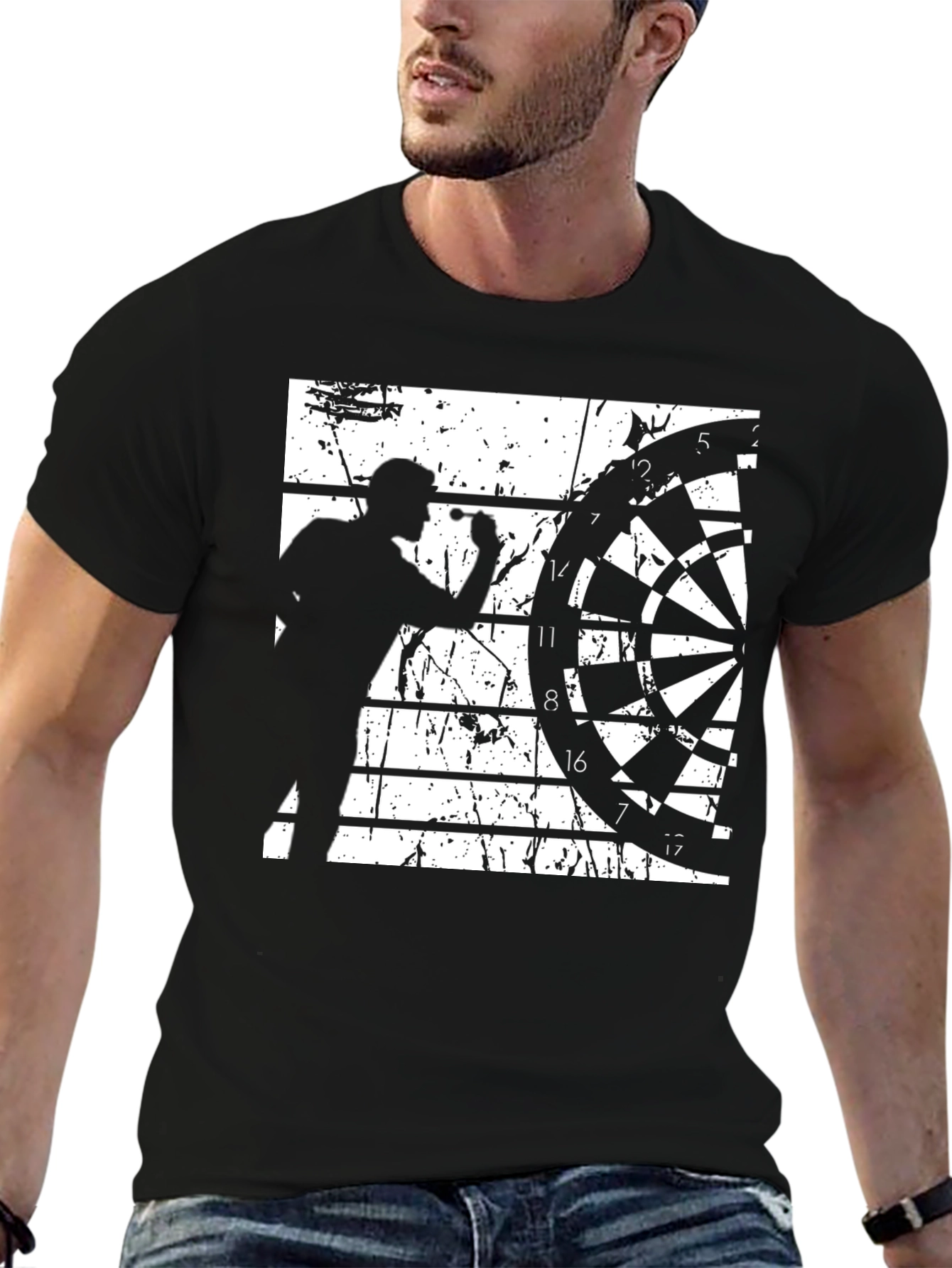Darts Player Graphic Tee - Black Cotton Blend