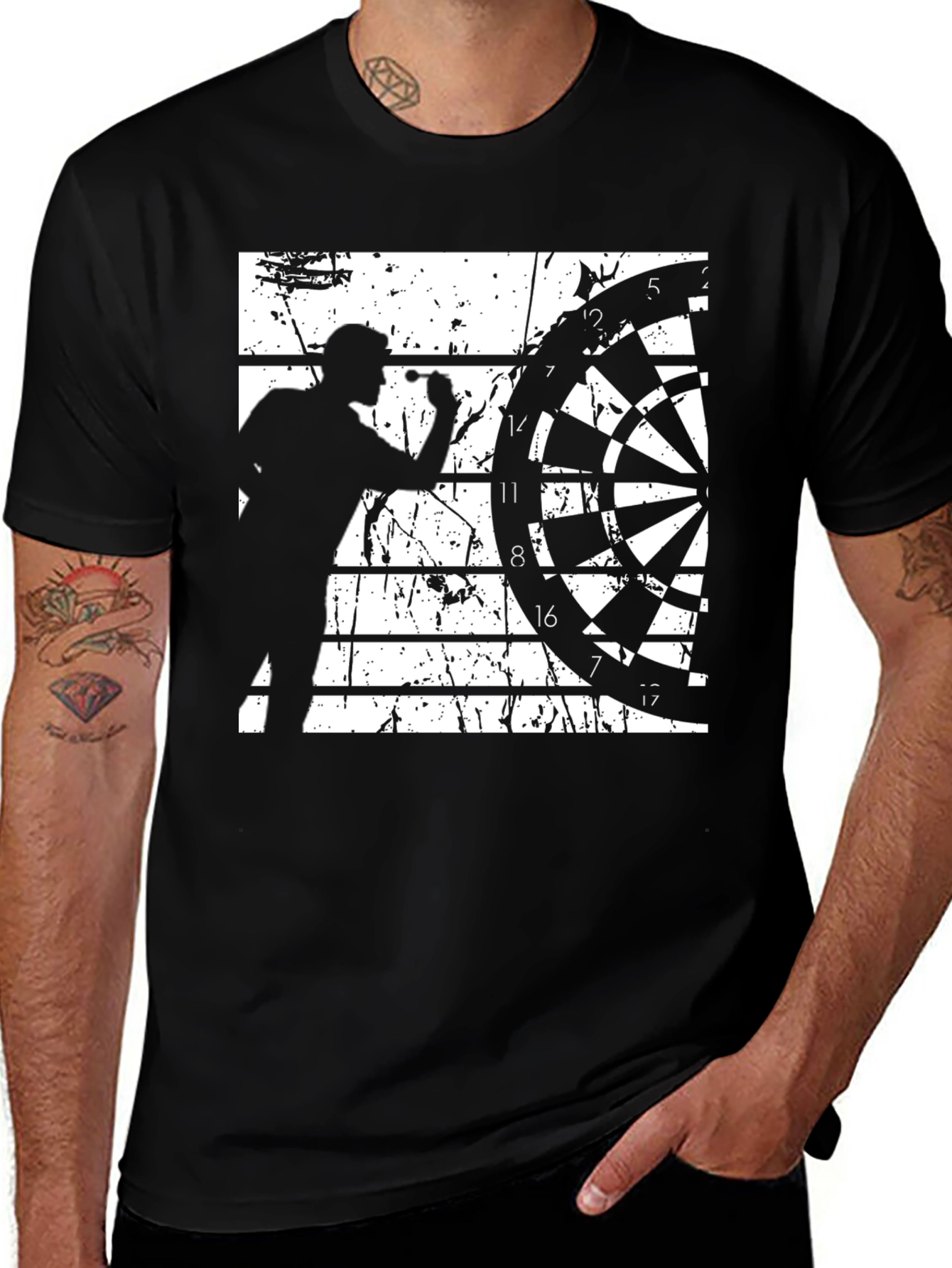 Darts Player Graphic Tee - Black Cotton Blend