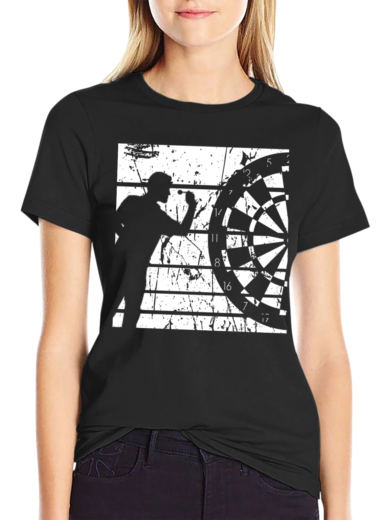 Darts Player Graphic Tee - Black Cotton Blend
