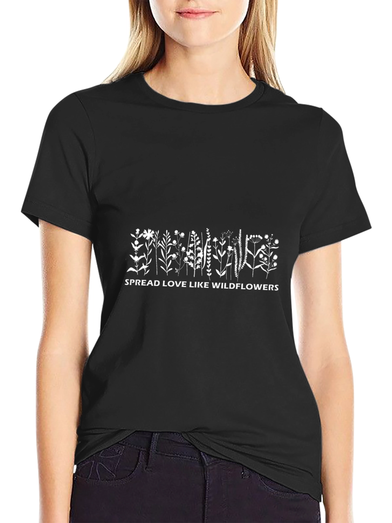 Spread Love Like Wildflowers Black T-Shirt