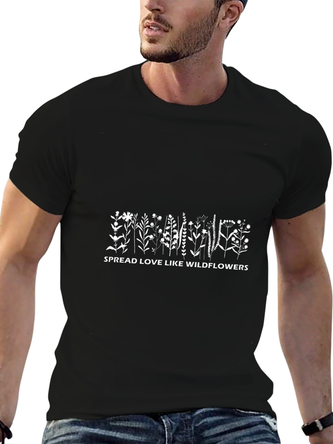 Spread Love Like Wildflowers Black T-Shirt