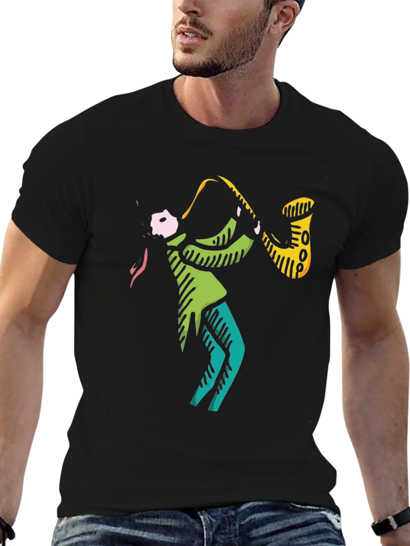Cool Jazz Saxophone Graphic Black T-Shirt