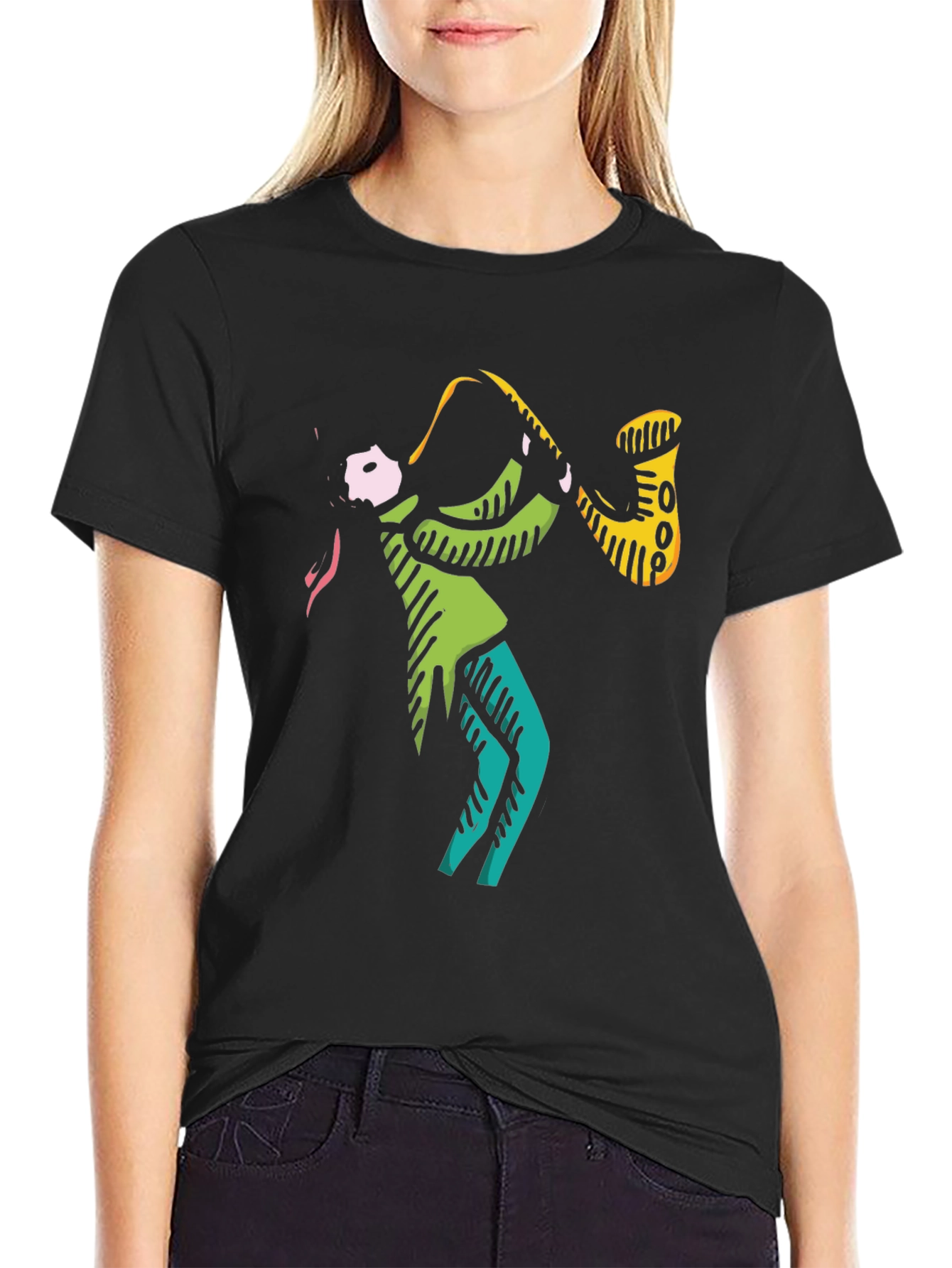 Cool Jazz Saxophone Graphic Black T-Shirt