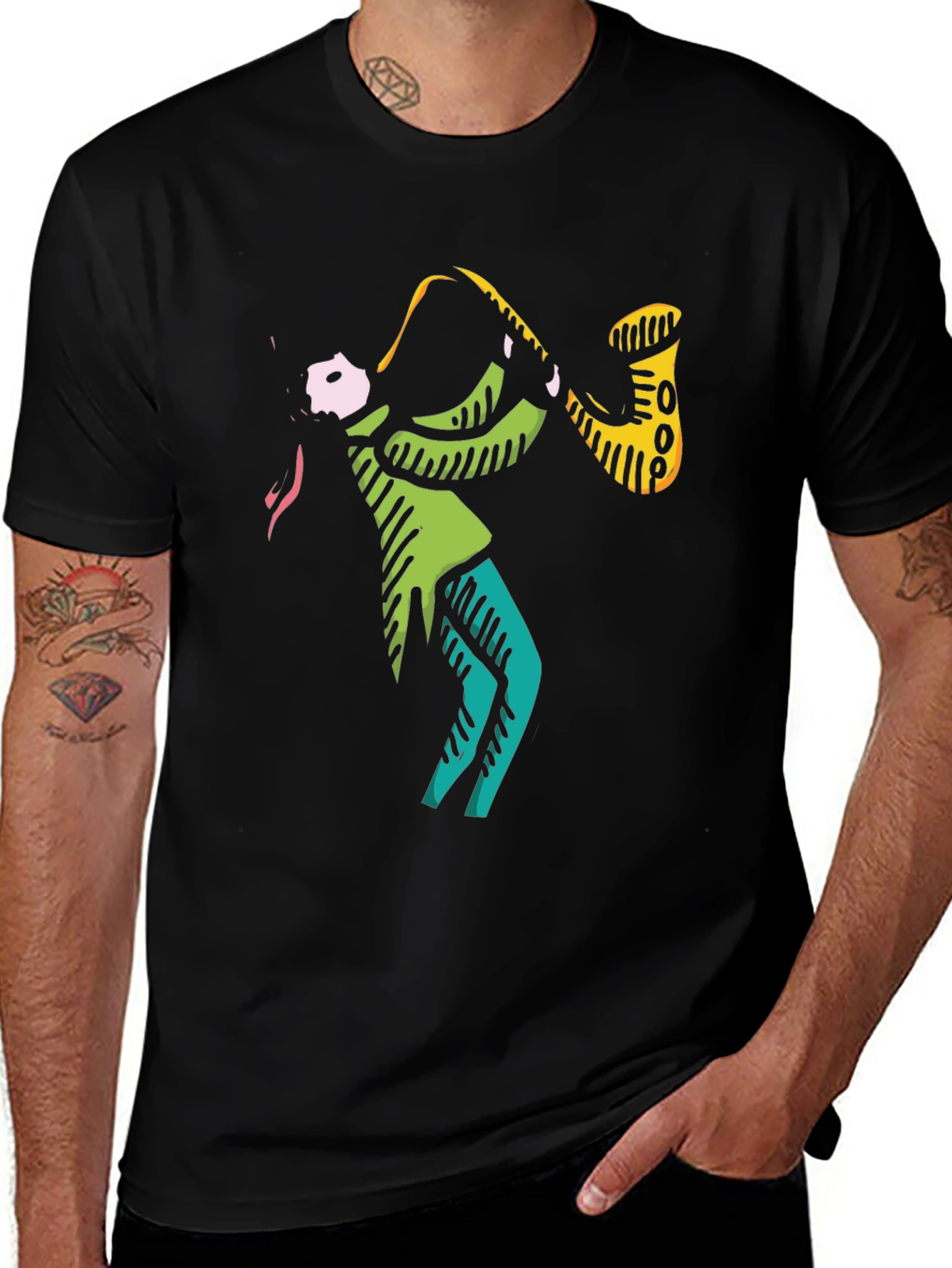 Cool Jazz Saxophone Graphic Black T-Shirt