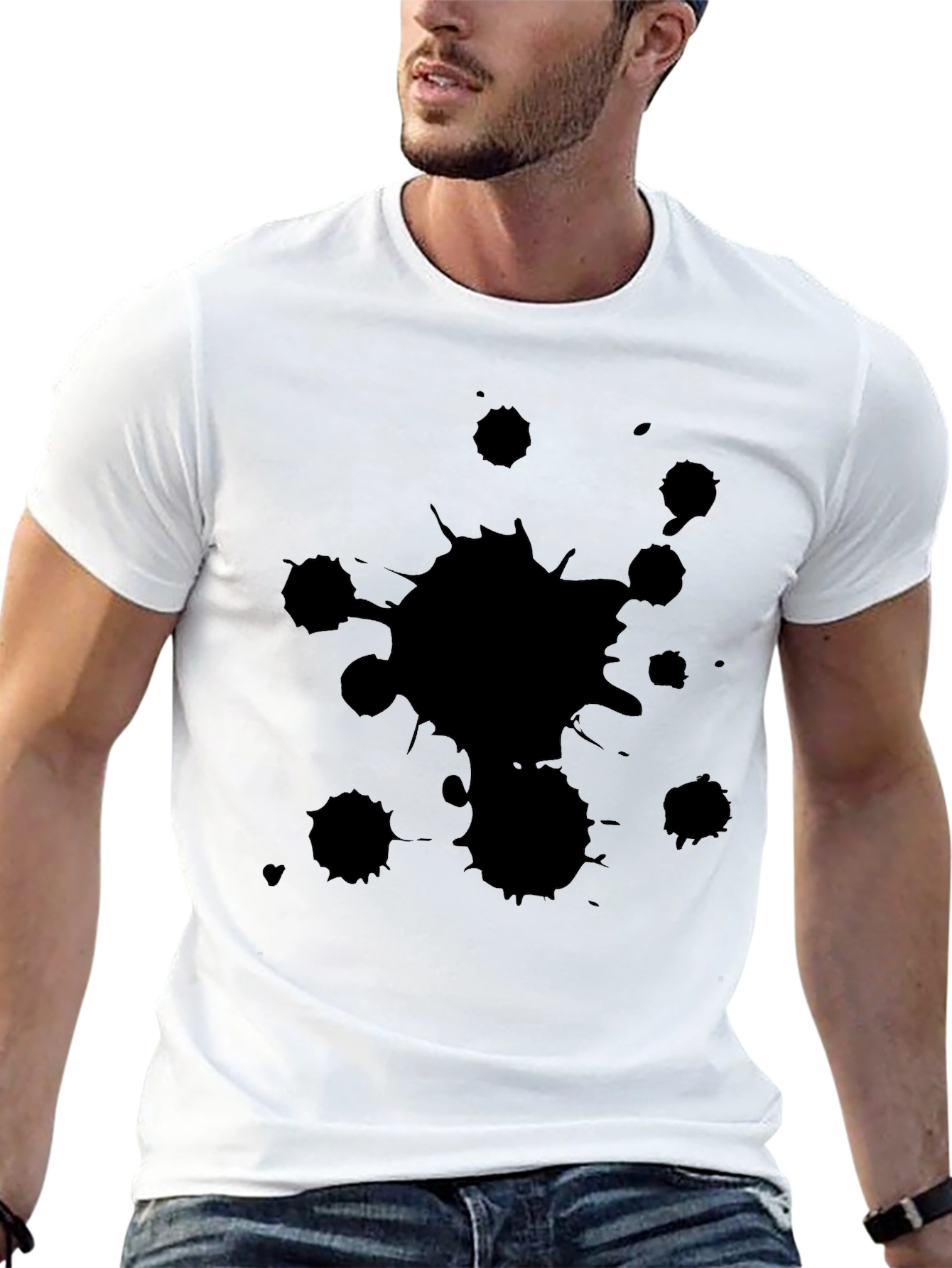 Mens Black T-Shirt with Ink Splatter Design