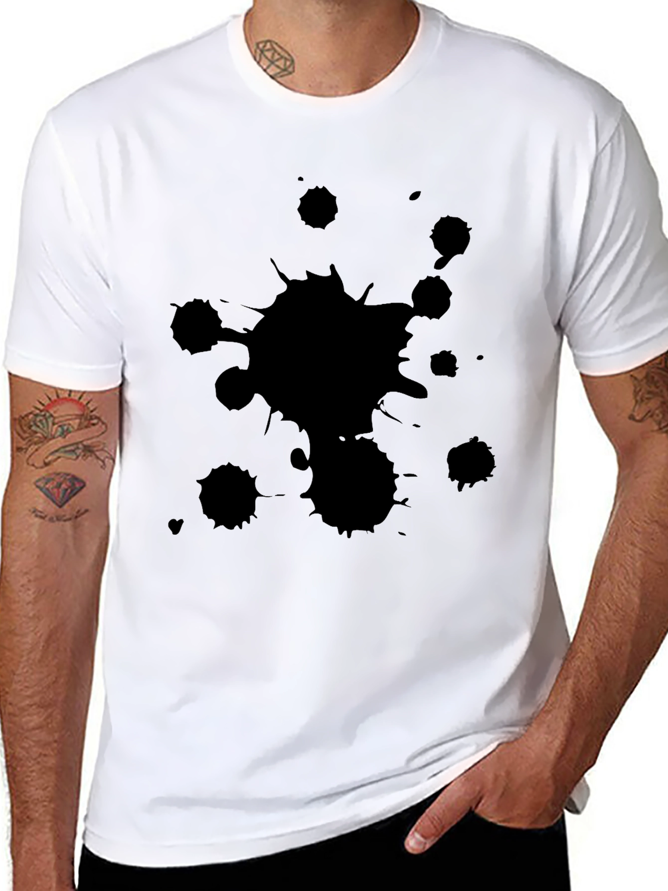 Mens Black T-Shirt with Ink Splatter Design
