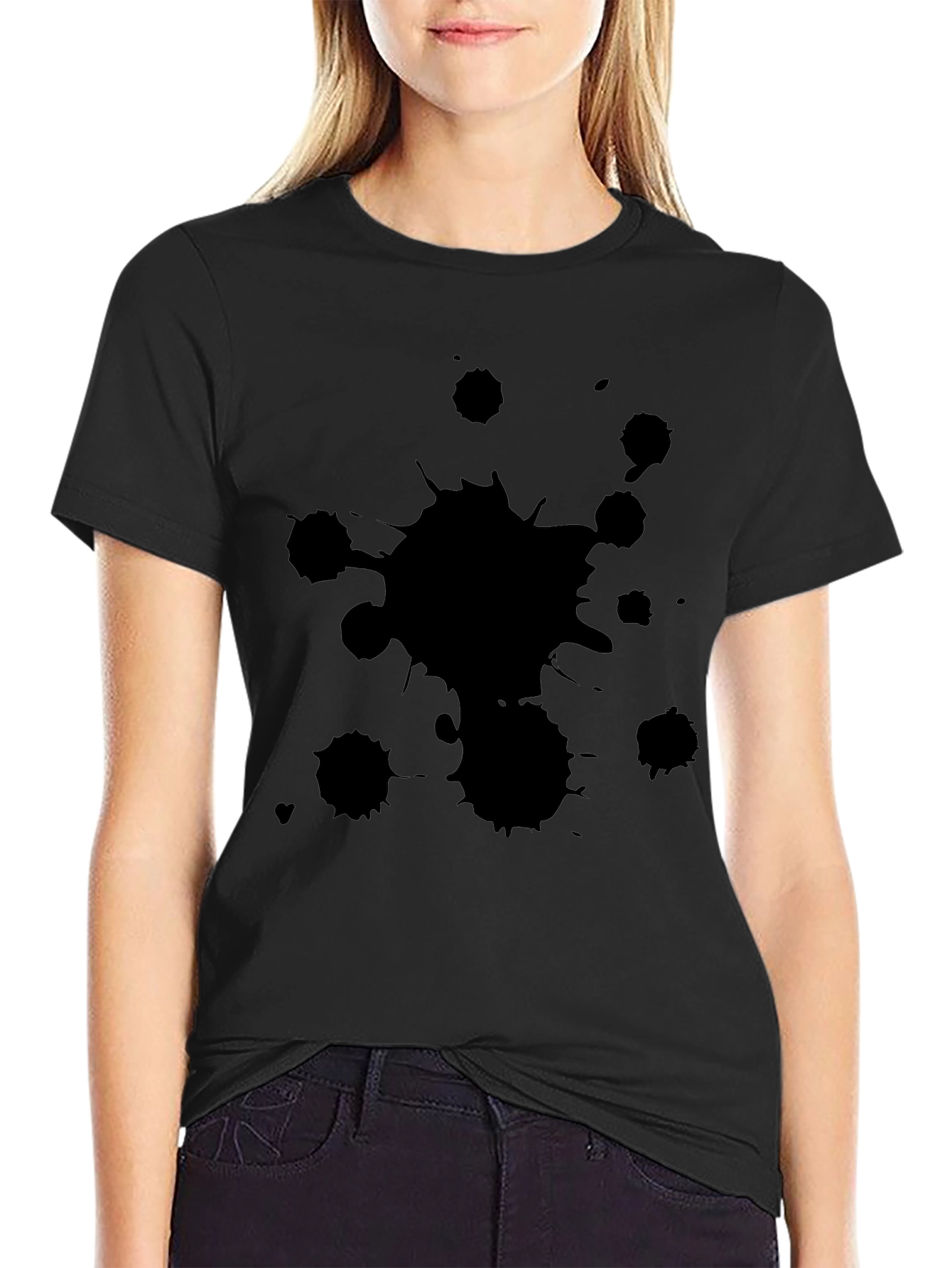 Mens Black T-Shirt with Ink Splatter Design