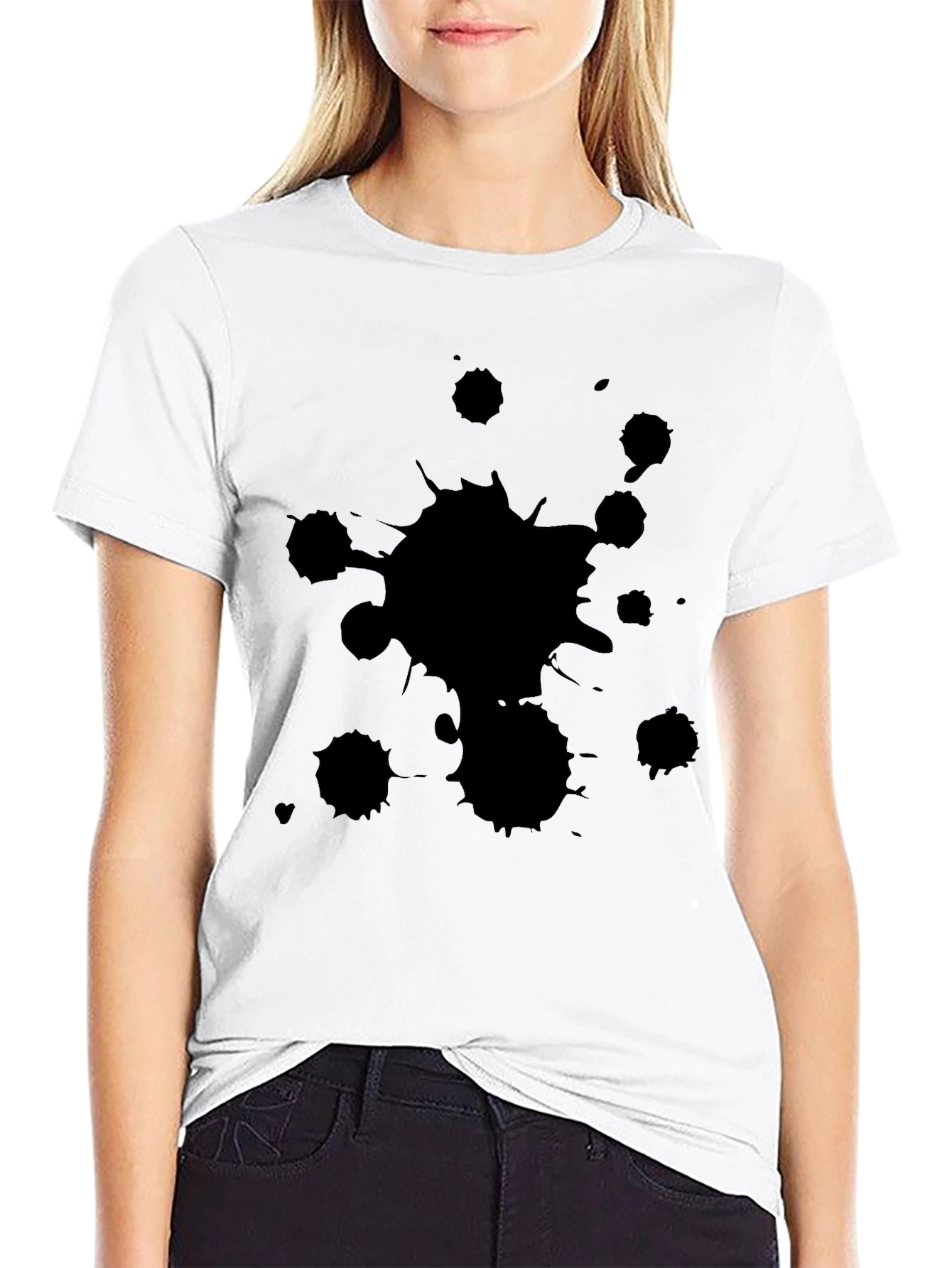 Mens Black T-Shirt with Ink Splatter Design