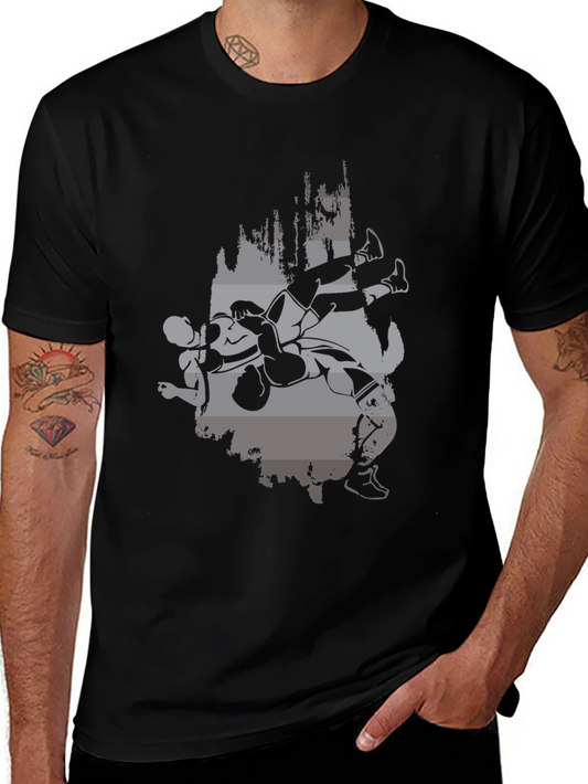 Wrestling Graphic Print Black T-Shirt