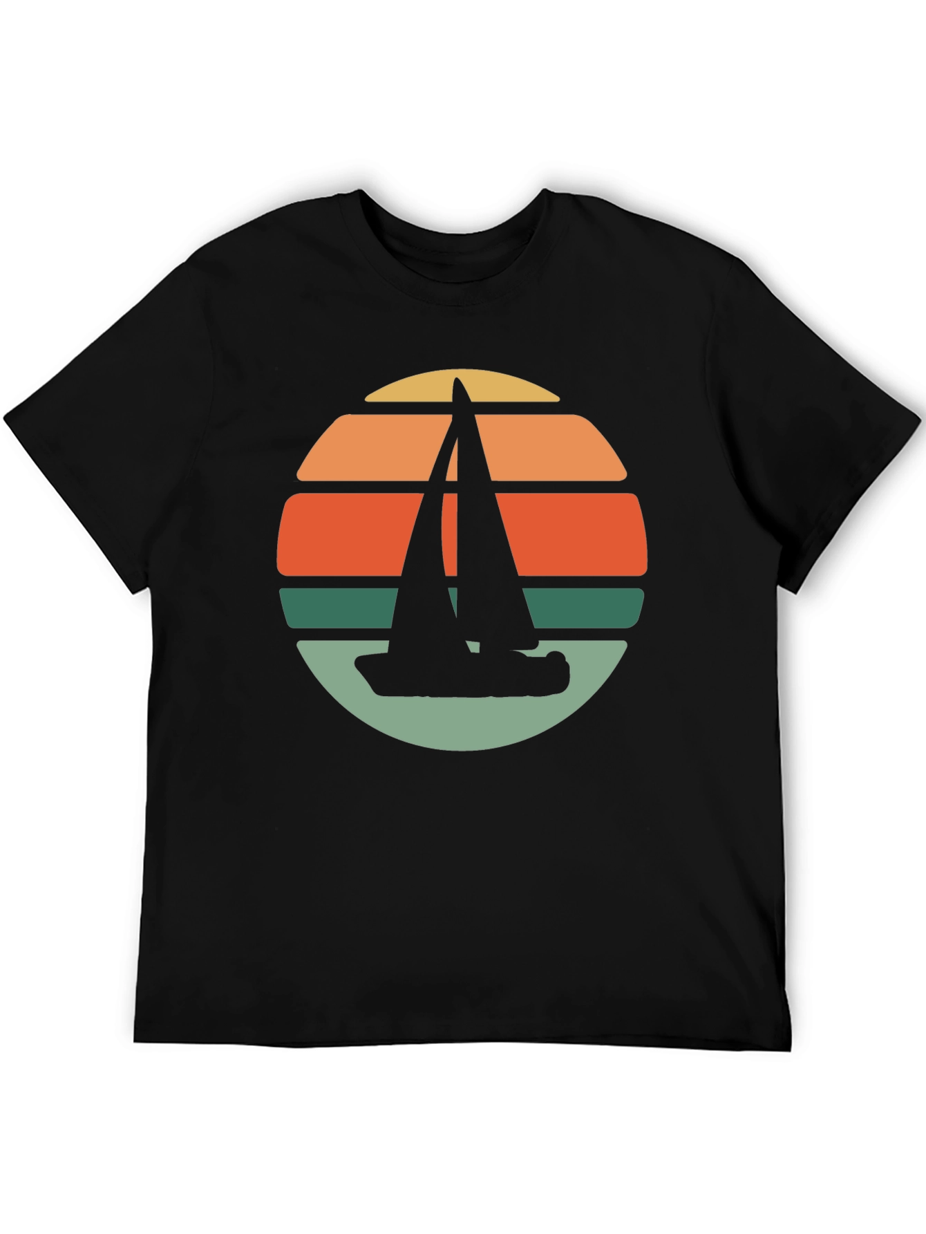 Retro Sunset Sailboat T-Shirt - Black