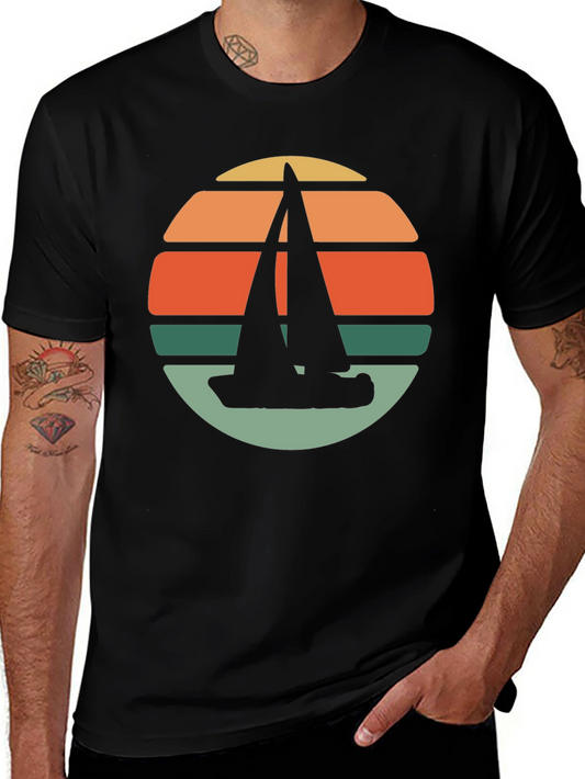 Retro Sunset Sailboat T-Shirt - Black