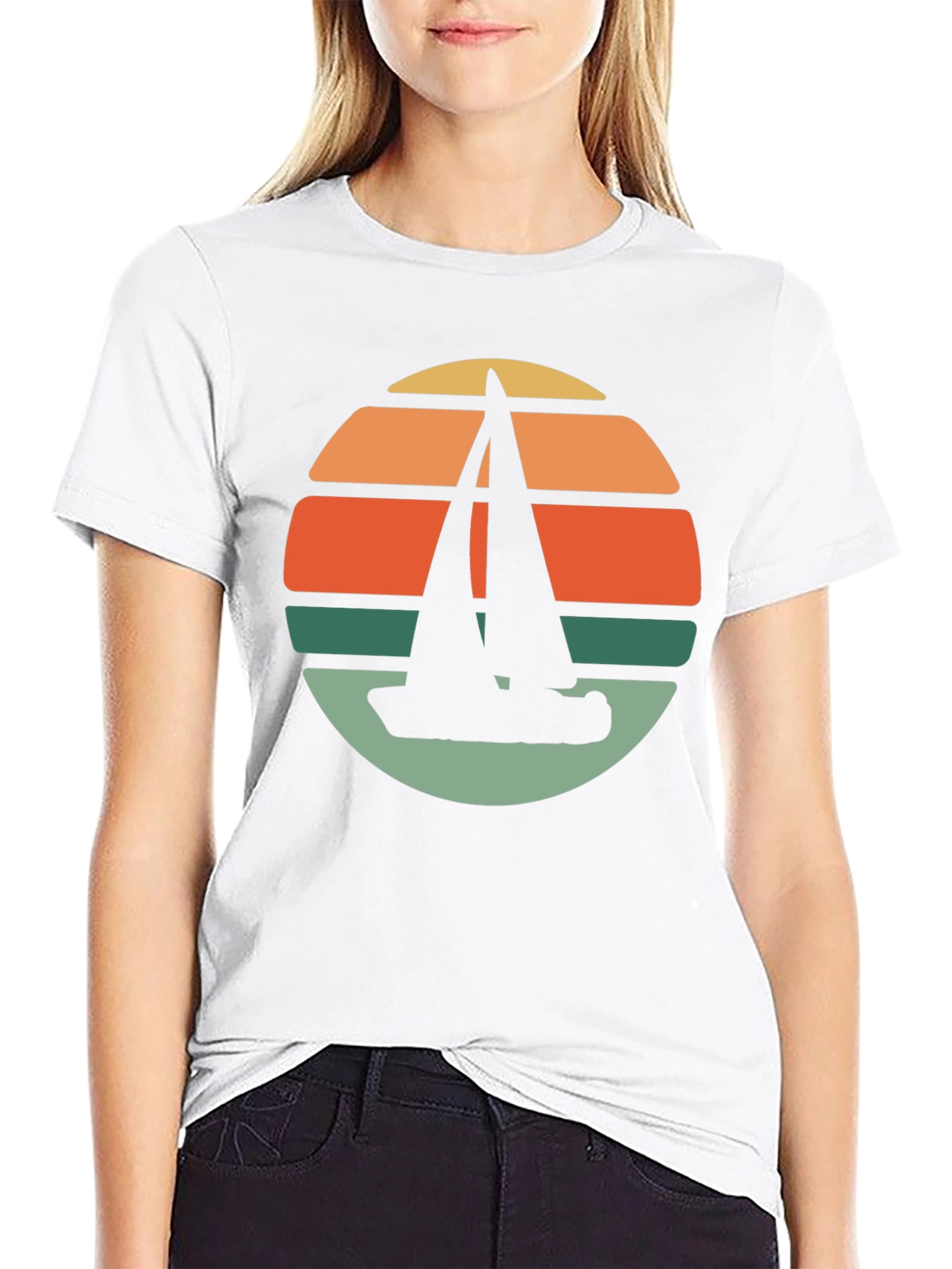 Retro Sunset Sailboat T-Shirt - Black