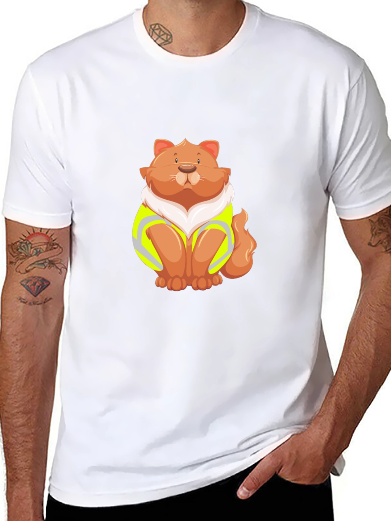 Cat Wearing Safety Vest Graphic Tee