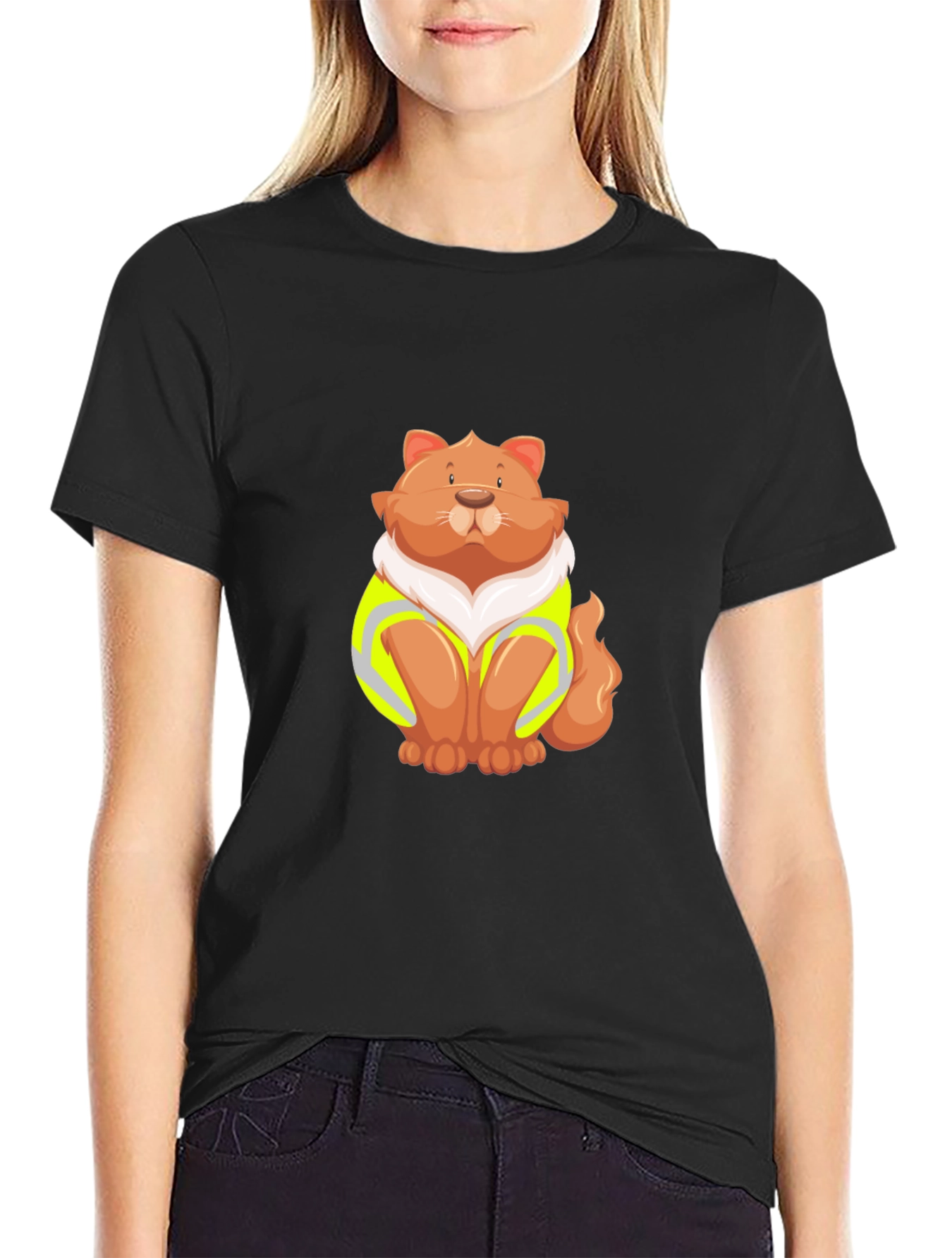 Cat Wearing Safety Vest Graphic Tee