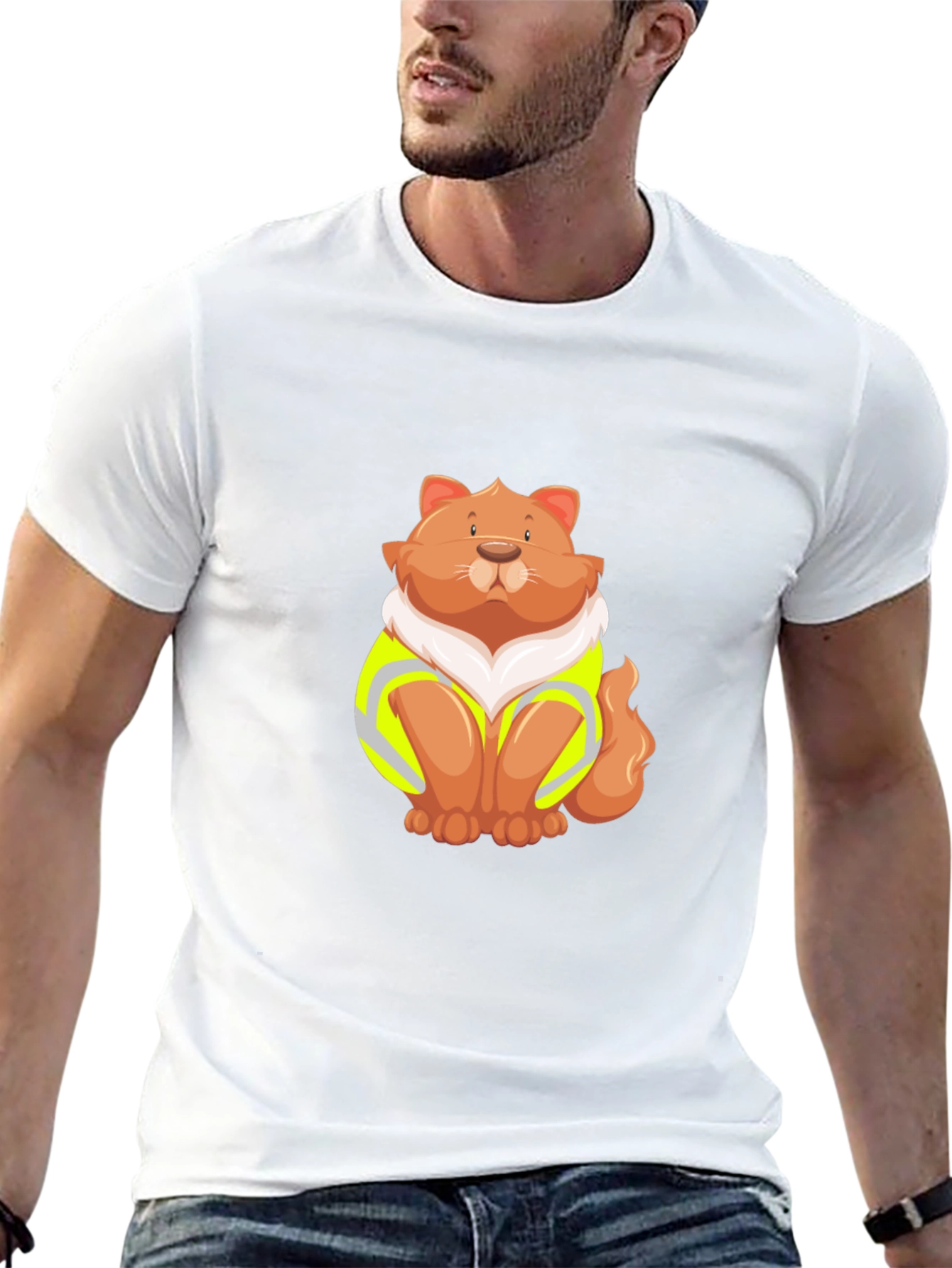 Cat Wearing Safety Vest Graphic Tee