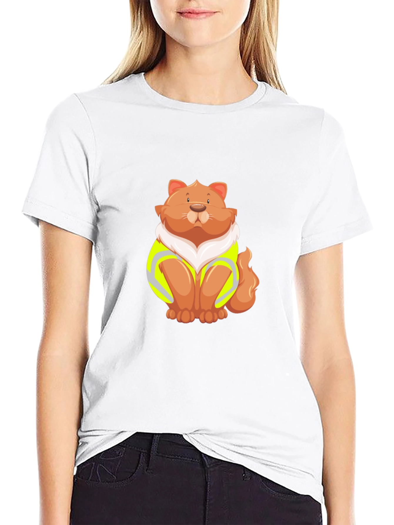 Cat Wearing Safety Vest Graphic Tee
