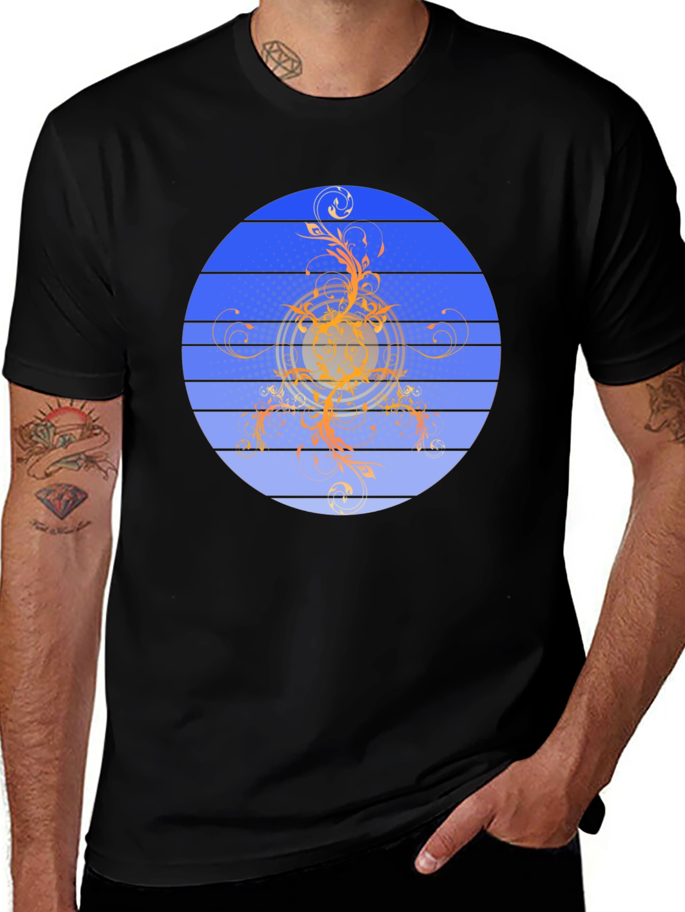 Stylish Black T-Shirt with Abstract Circular Design