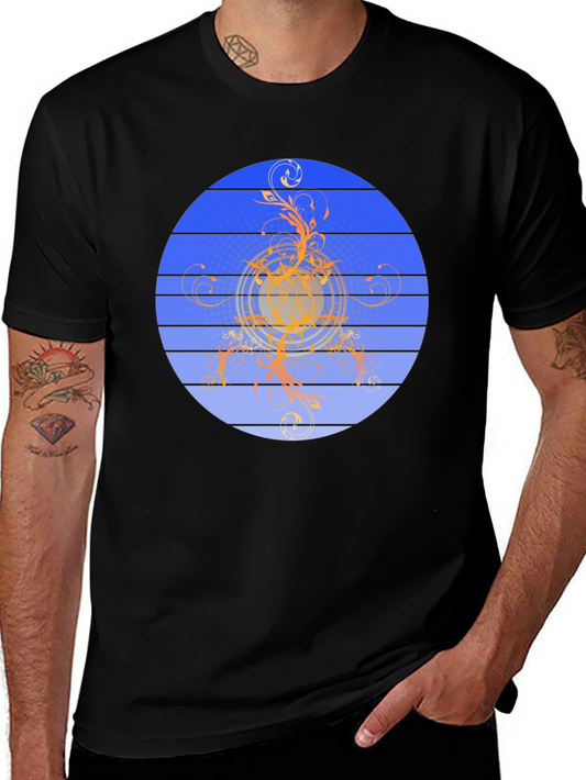 Stylish Black T-Shirt with Abstract Circular Design
