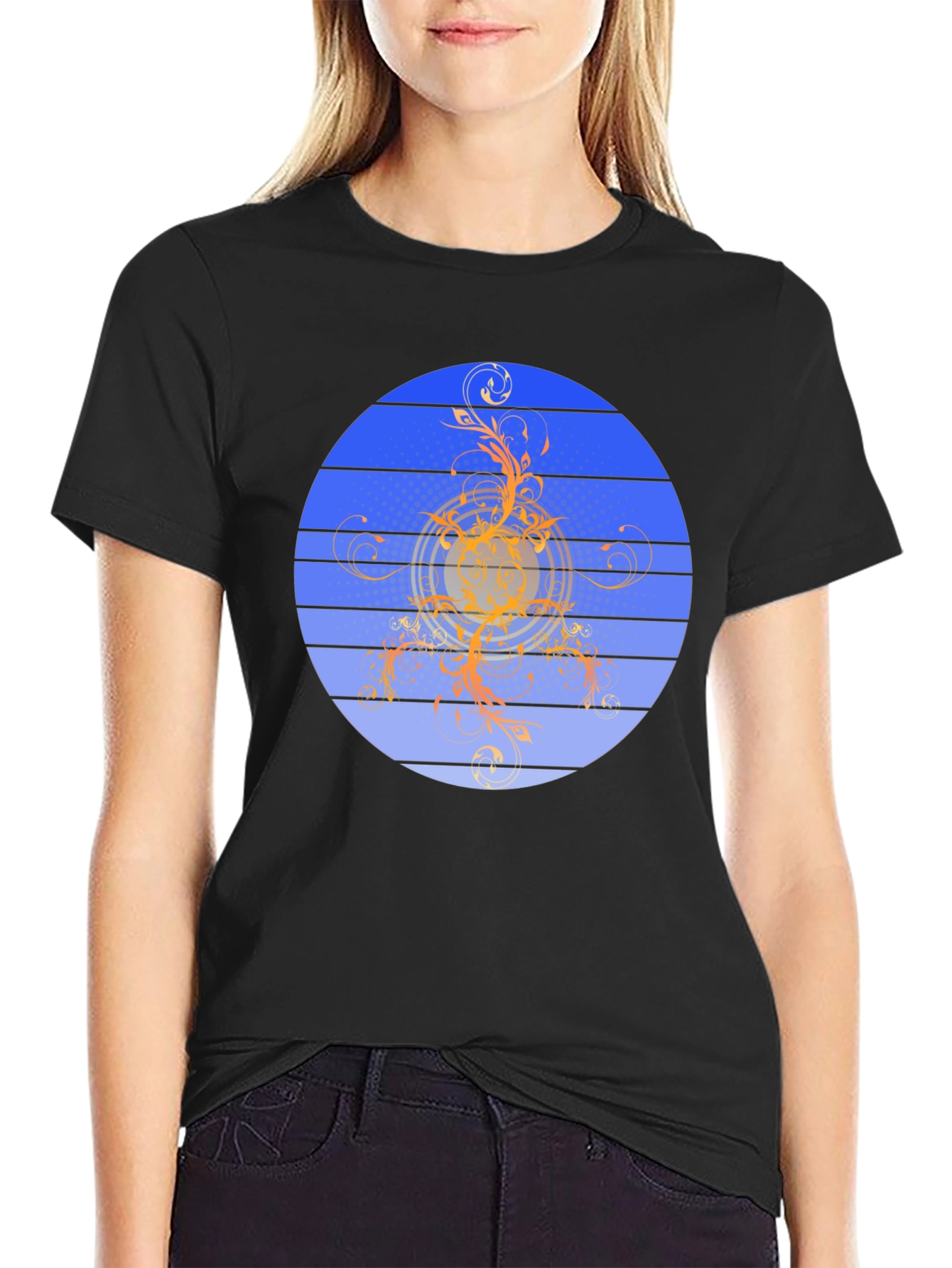 Stylish Black T-Shirt with Abstract Circular Design