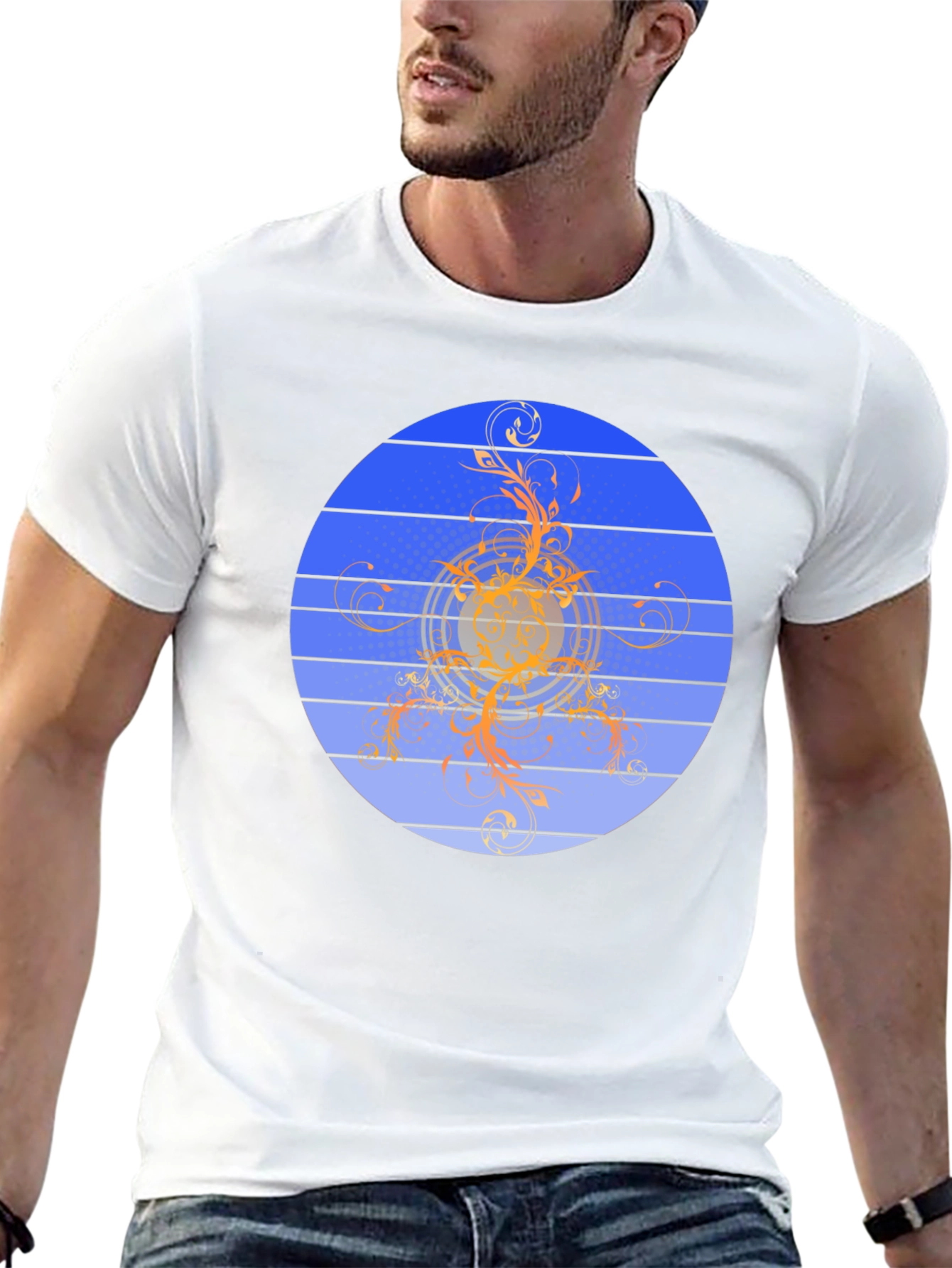Stylish Black T-Shirt with Abstract Circular Design