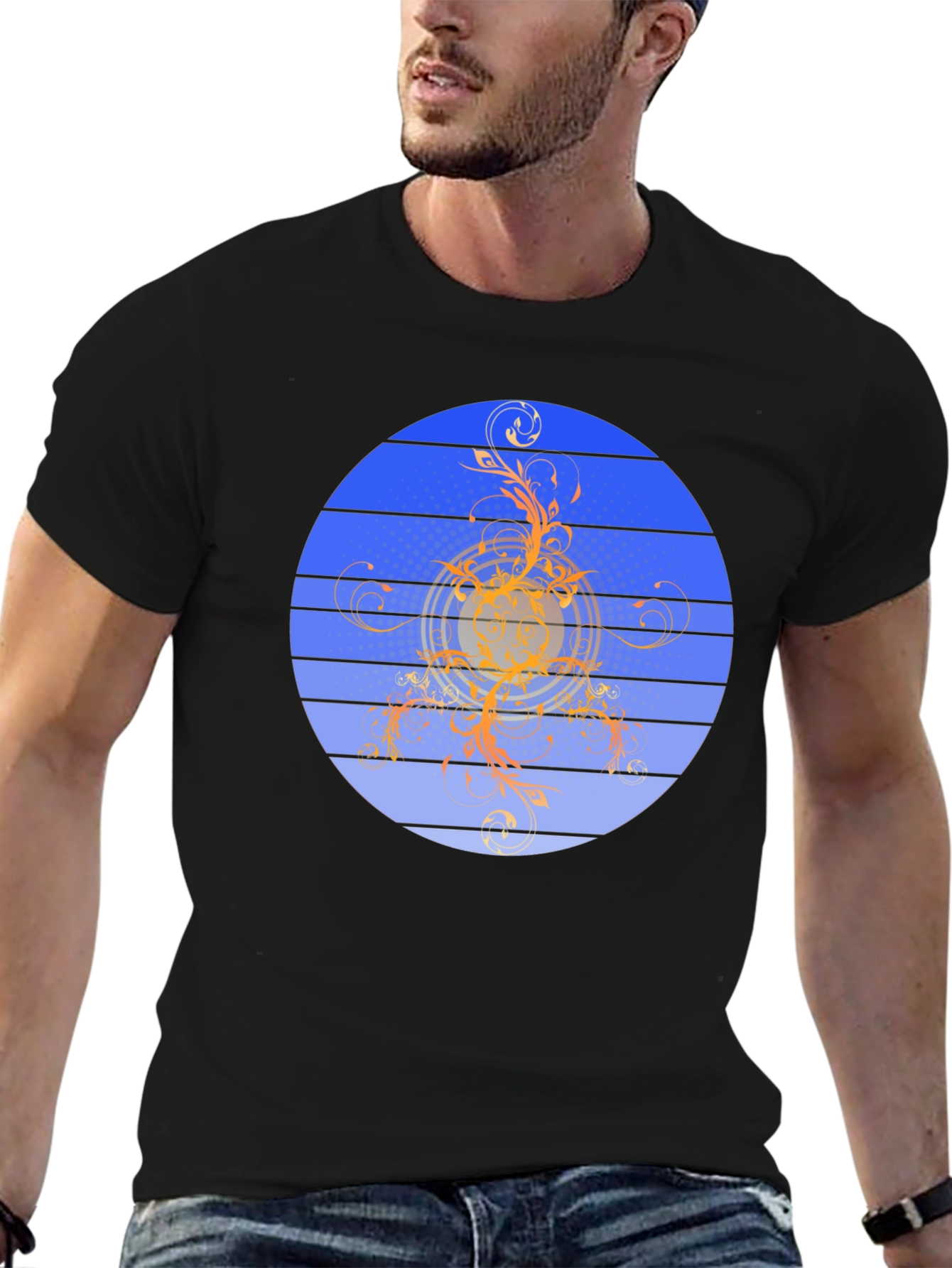 Stylish Black T-Shirt with Abstract Circular Design