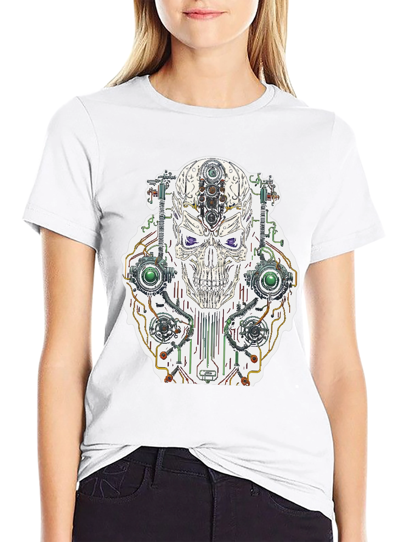 Cyberpunk Skull Graphic Tee - Cool Sci-Fi Shirt