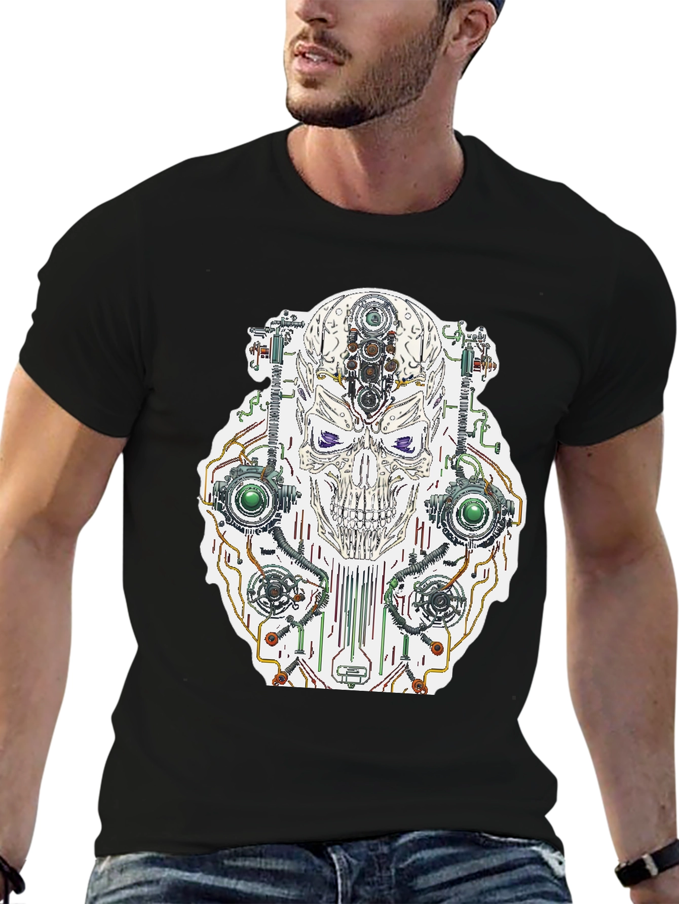 Cyberpunk Skull Graphic Tee - Cool Sci-Fi Shirt