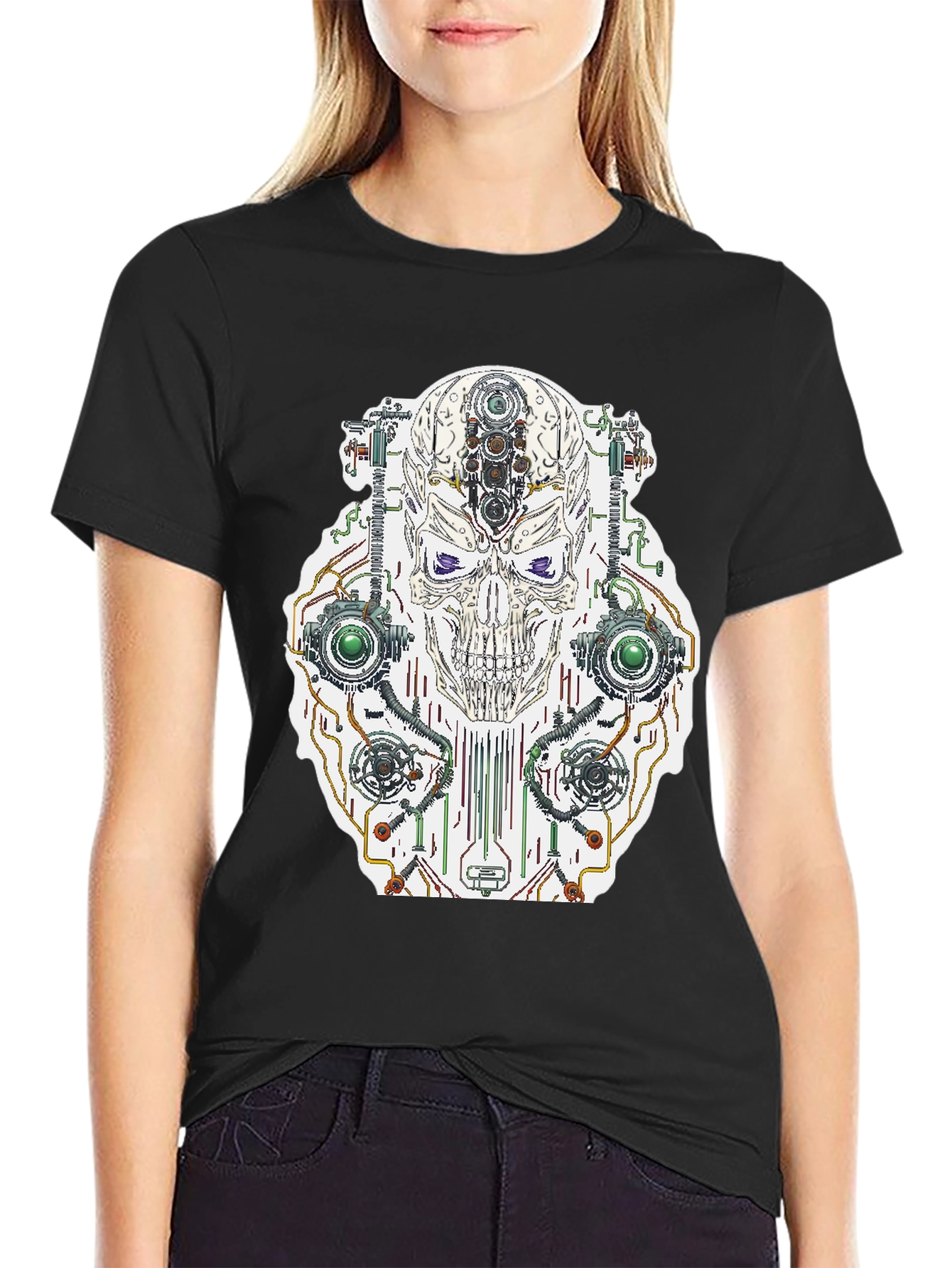 Cyberpunk Skull Graphic Tee - Cool Sci-Fi Shirt